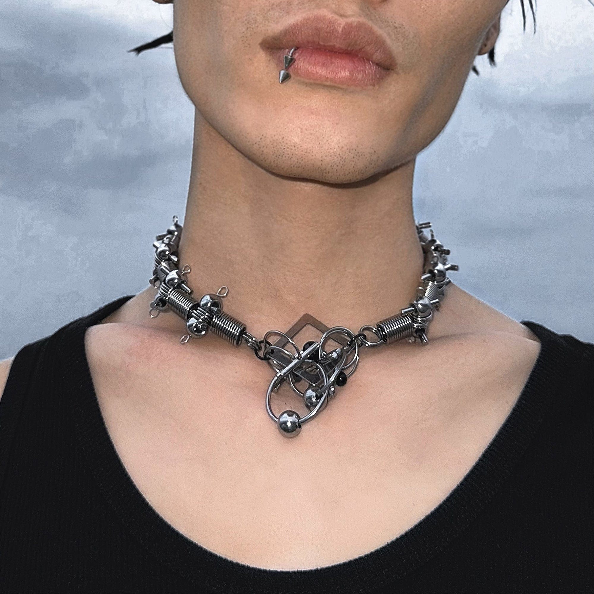 ILLUSORY Ex Machina Mechanical Rivet Necklace, premium urban and streetwear designers apparel on PROJECTISR.com, ILLUSORY