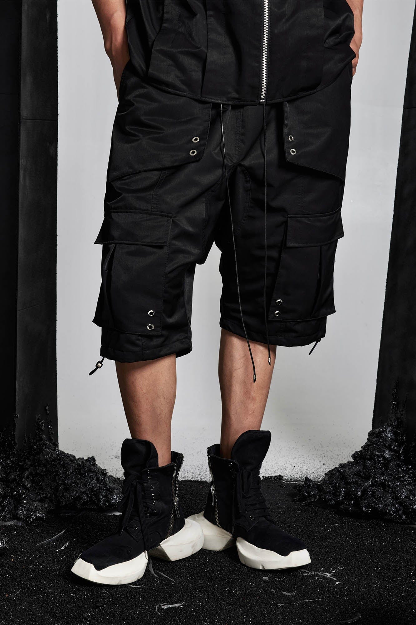 SSIN7 Multi-Pocket Satin Drawstring Shorts, premium urban and streetwear designers apparel on PROJECTISR.com, SSIN7