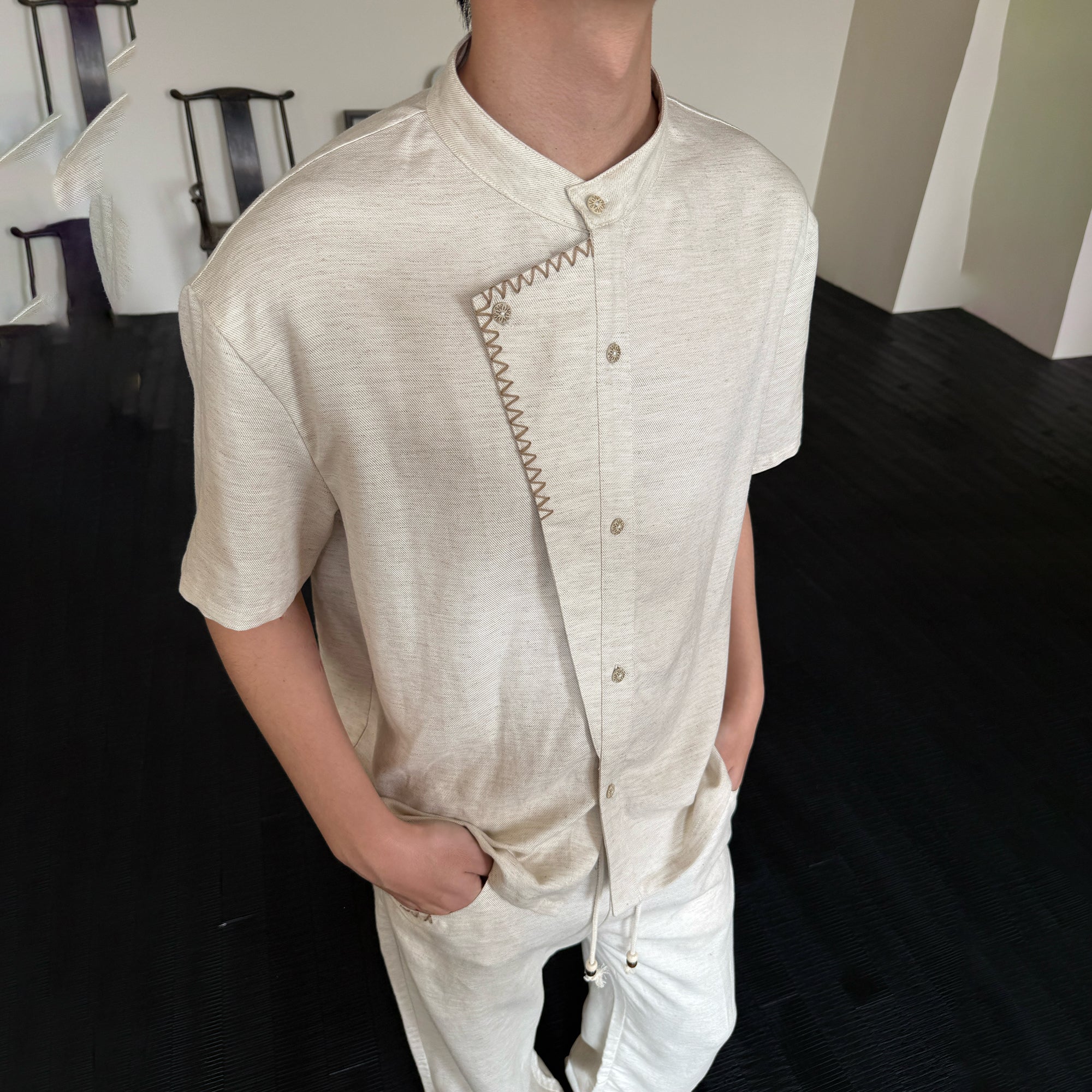 KREATE Stitched Faux-Placket Short Sleeve Shirt, premium urban and streetwear designers apparel on PROJECTISR.com, KREATE