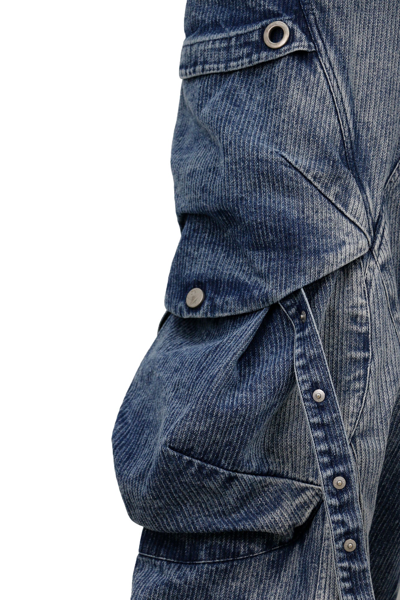RELABEL Washed Paneled Strap Oversized Cargo Jeans Blue, premium urban and streetwear designers apparel on PROJECTISR.com, RELABEL