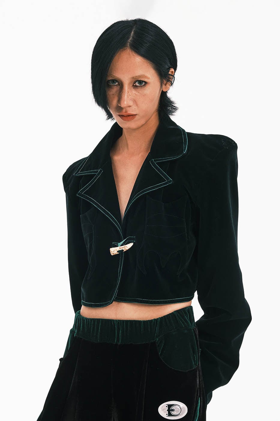 EMBRYO Devil Horned Velvet Cropped Jacket, premium urban and streetwear designers apparel on PROJECTISR.com, EMBRYO