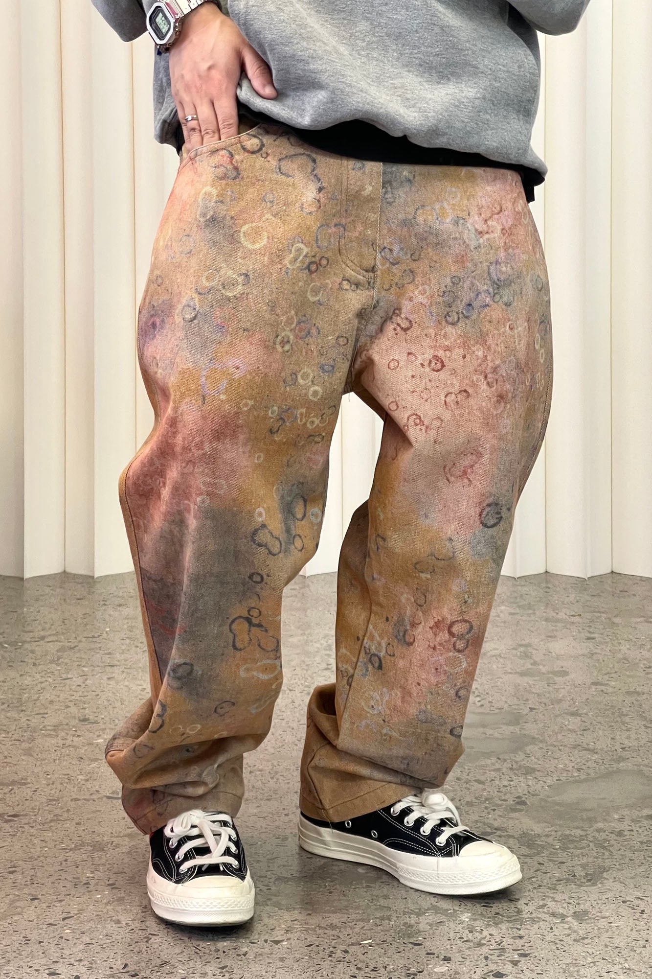 ME DA IGUAL Washed Tie-Dye Bubble Graphic Jeans, premium urban and streetwear designers apparel on PROJECTISR.com, ME DA IGUAL