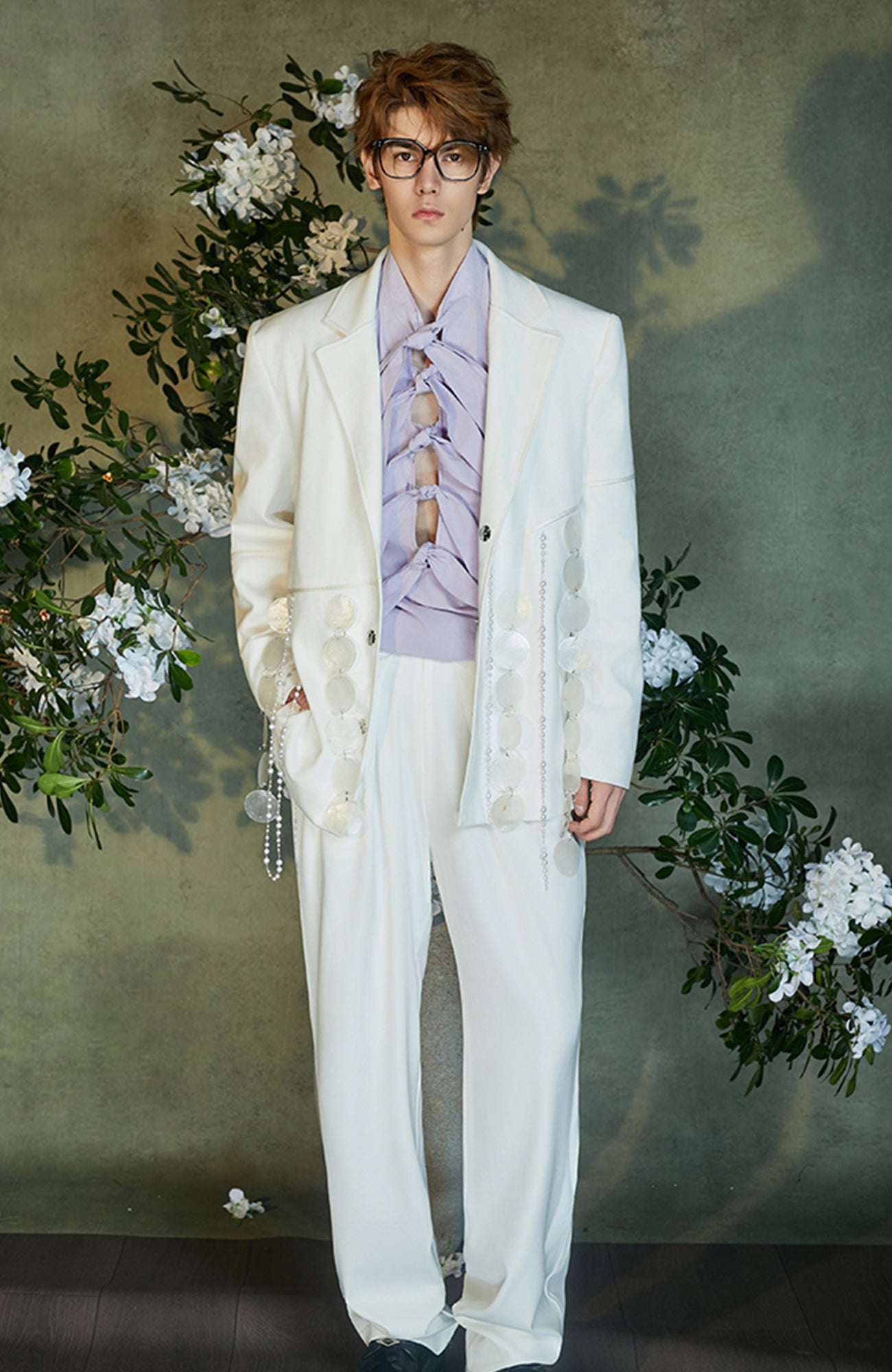 JIECHI Multi-Tie Front Ruched Shoulder Shirt