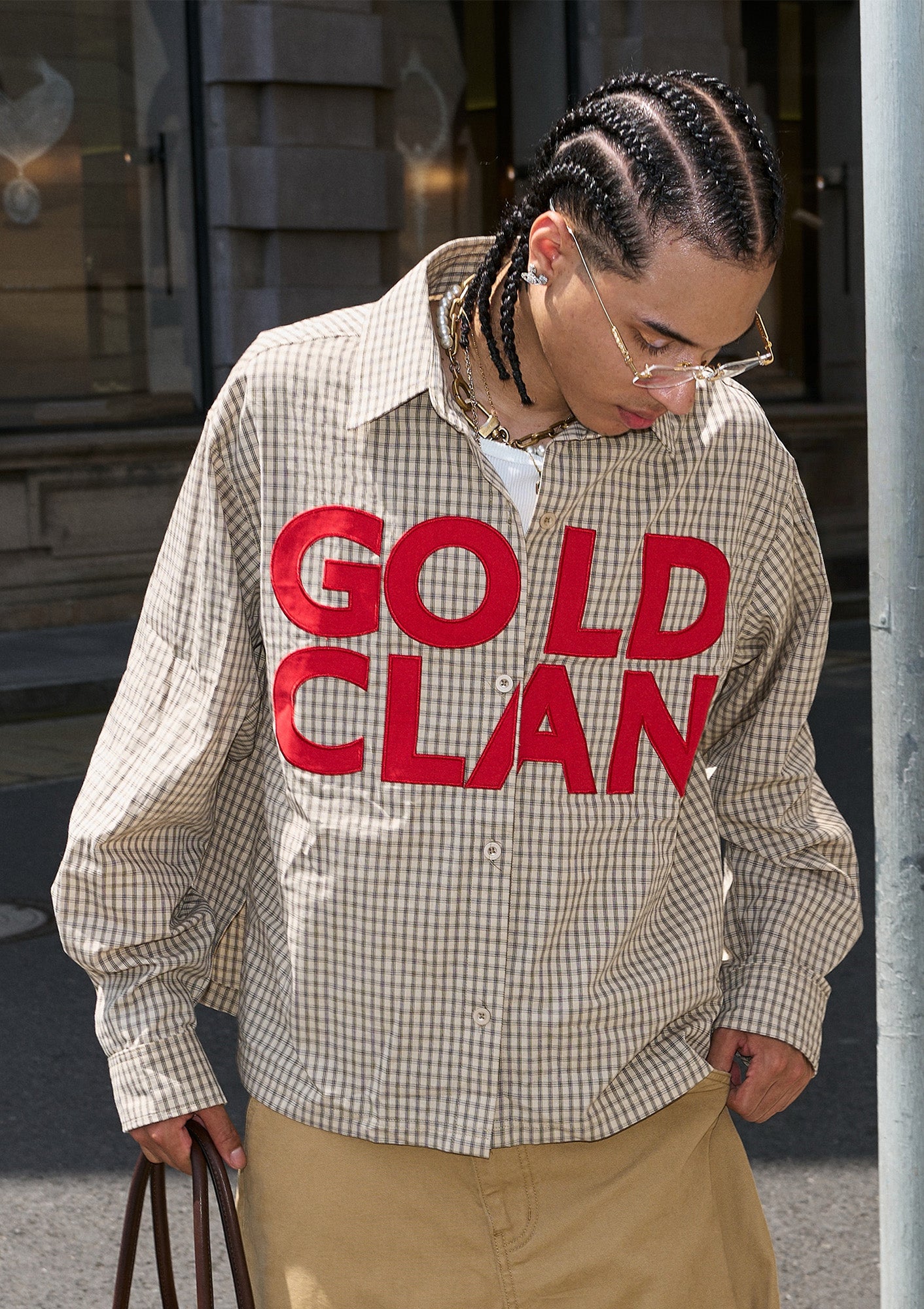 STEEPC Gingham Contrast Patch Boxy Shirt, premium urban and streetwear designers apparel on PROJECTISR.com, STEEPC