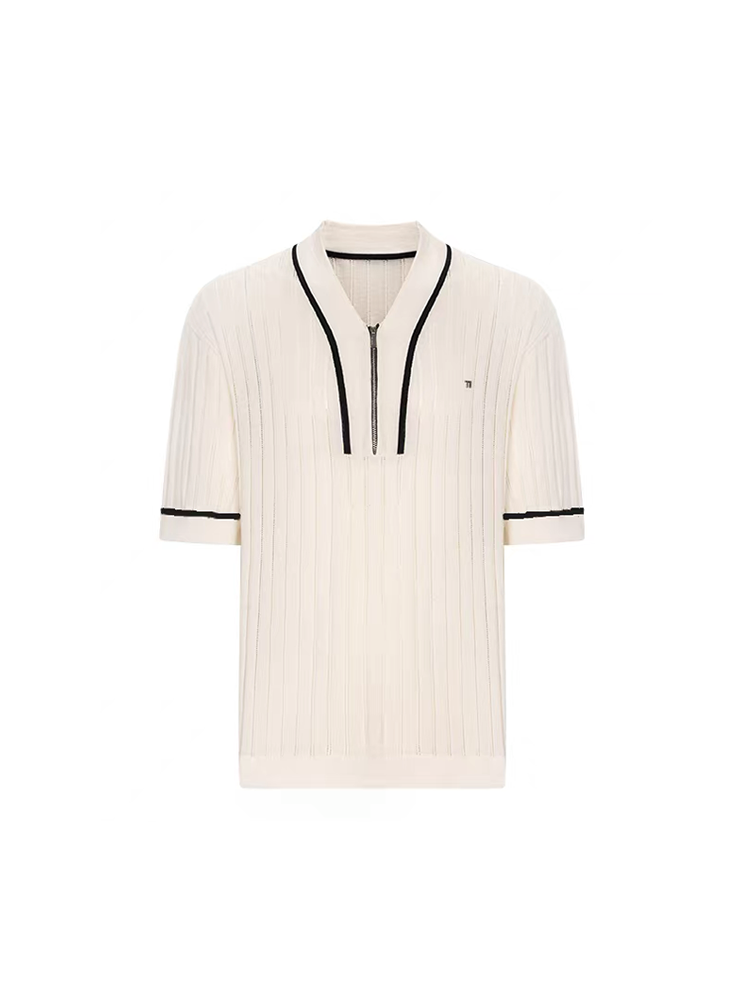 TIWILLTANG Openwork Contrast Trim Zip-Neck Knitted T Shirt
