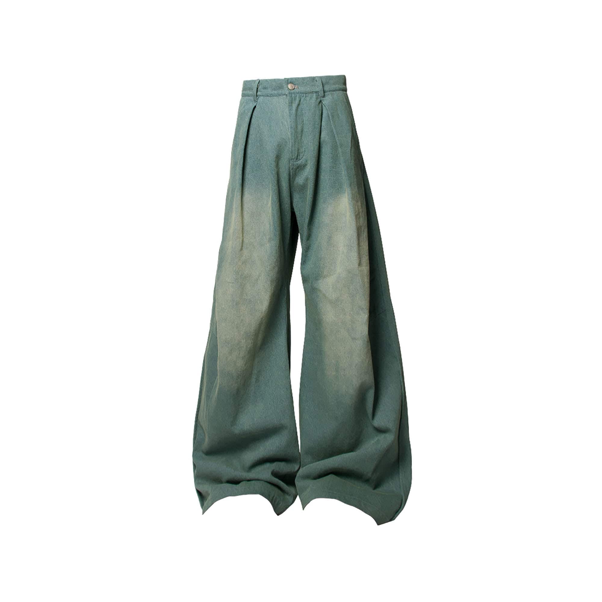RELABEL Washed Pleated Waist Baggy Jeans