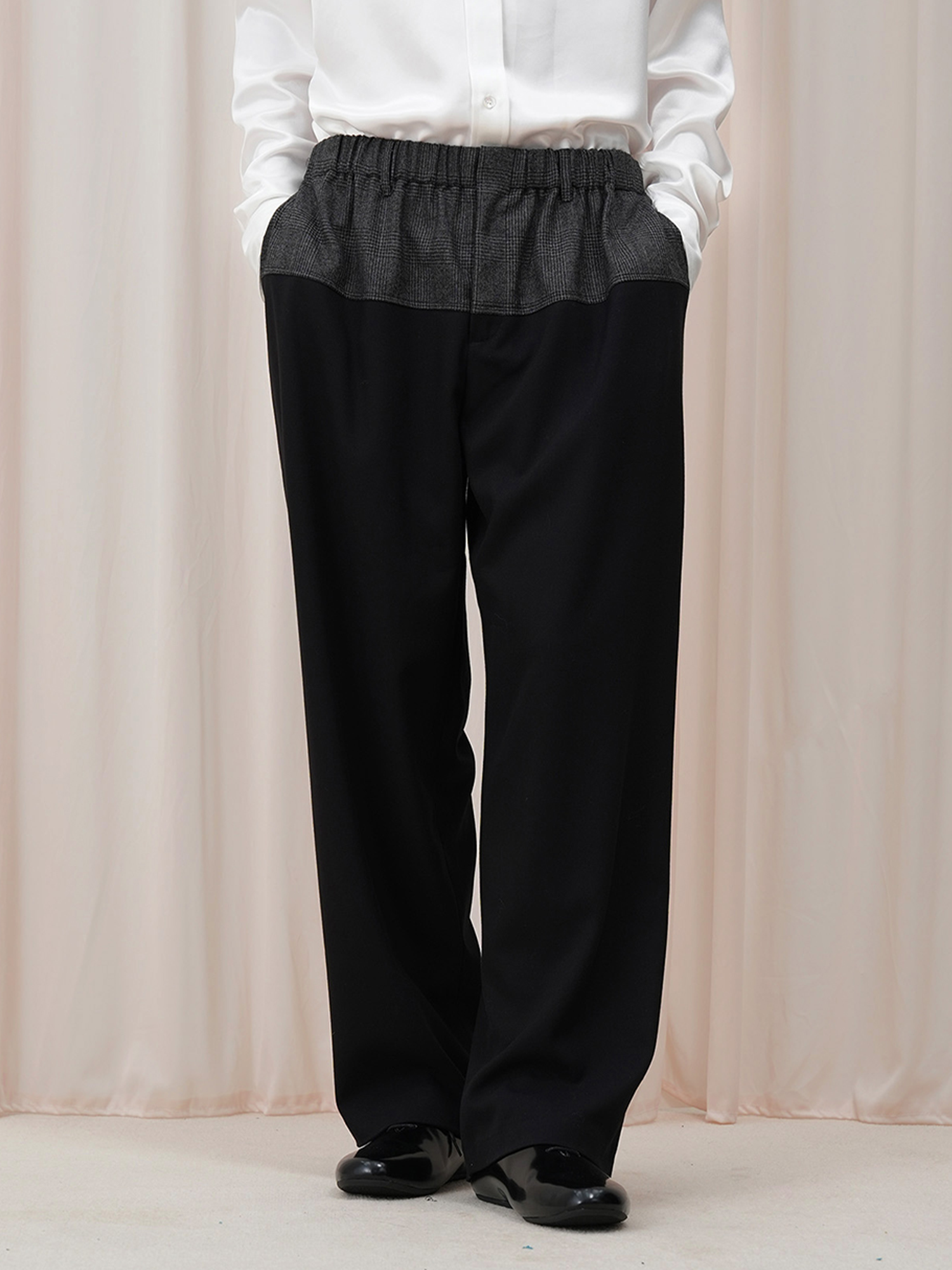 OUYANG WENJUN Contrast Spliced Elastic-Waist Trousers, premium urban and streetwear designers apparel on PROJECTISR.com, OUYANG WENJUN