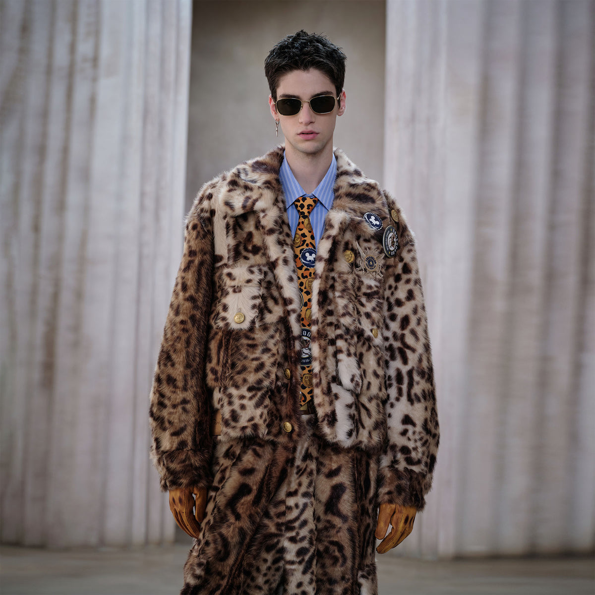 FACEONLAB Leopard Faux Fur Jacket