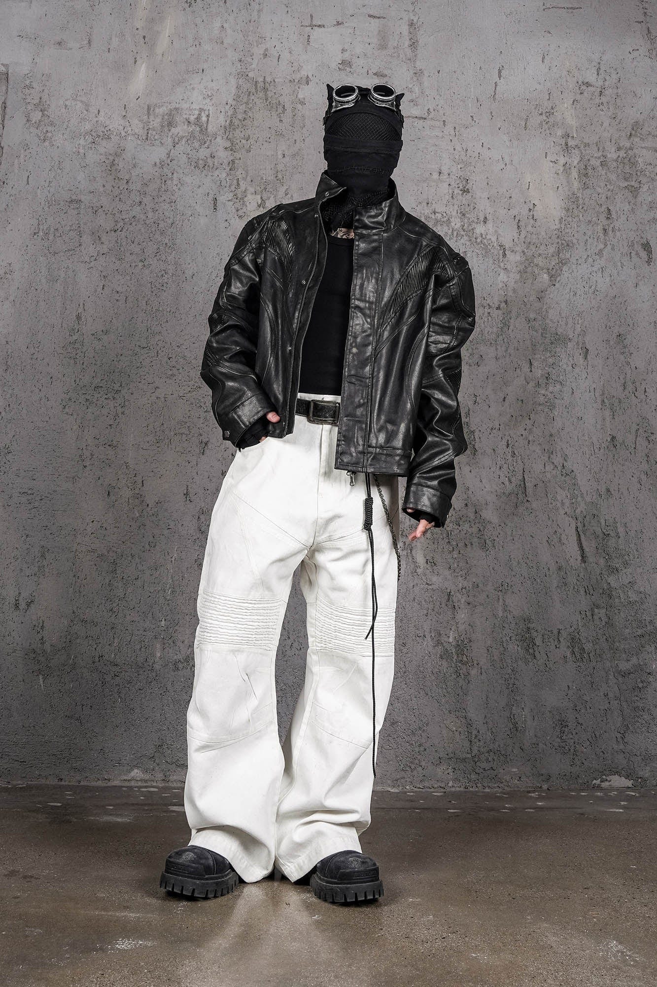 UNDERWATER Infernal Gaze Crinkled Waxed Wide-Leg Pants White, premium urban and streetwear designers apparel on PROJECTISR.com, UNDERWATER