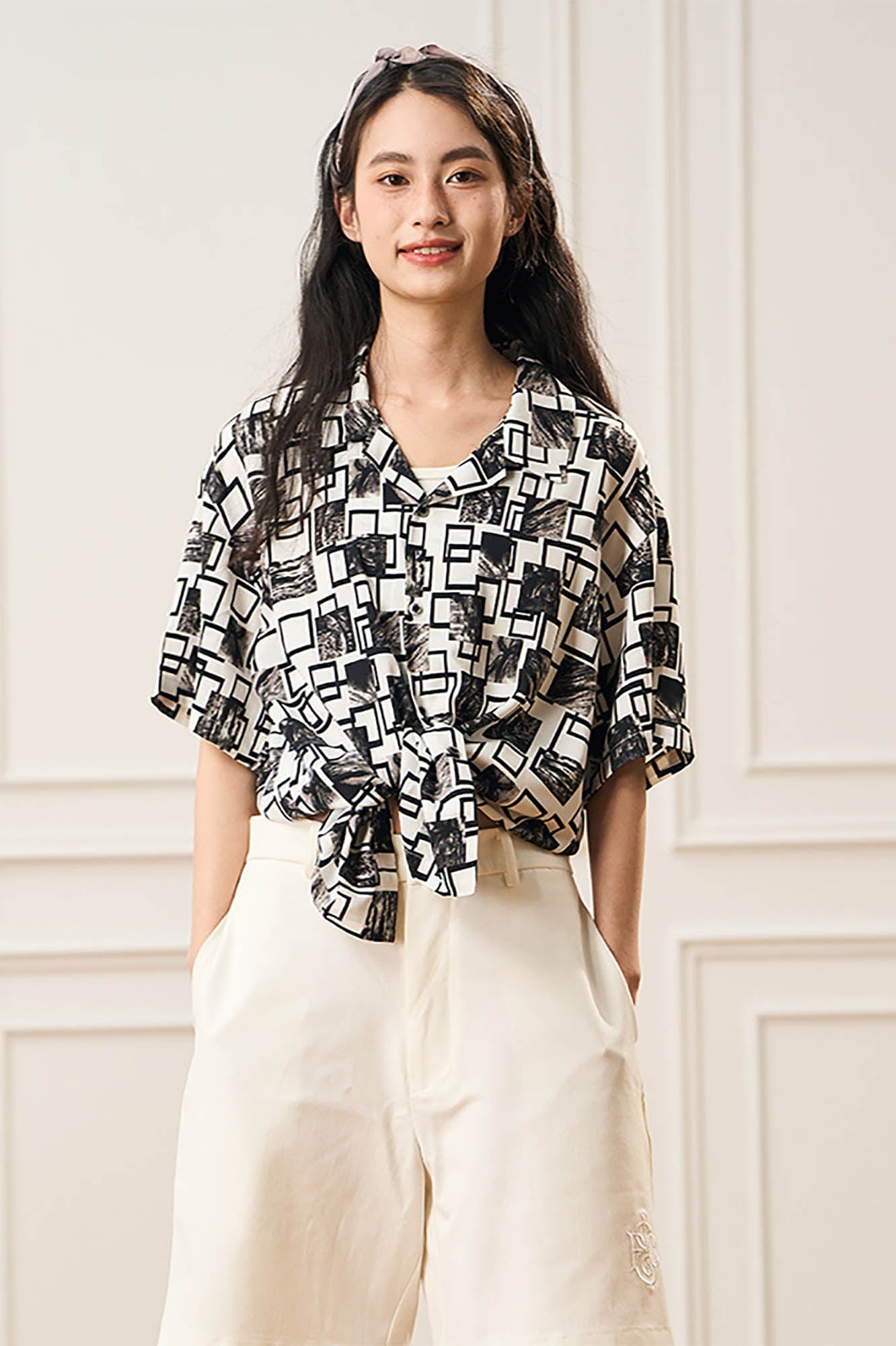 EPIC POETRY Monochrome Collage Grid Cuban Half Shirt, premium urban and streetwear designers apparel on PROJECTISR.com, EPIC POETRY