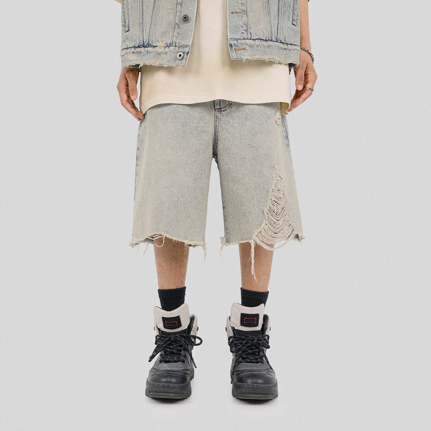 UNDERWATER Raw Edge Washed Denim Shorts, premium urban and streetwear designers apparel on PROJECTISR.com, UNDERWATER