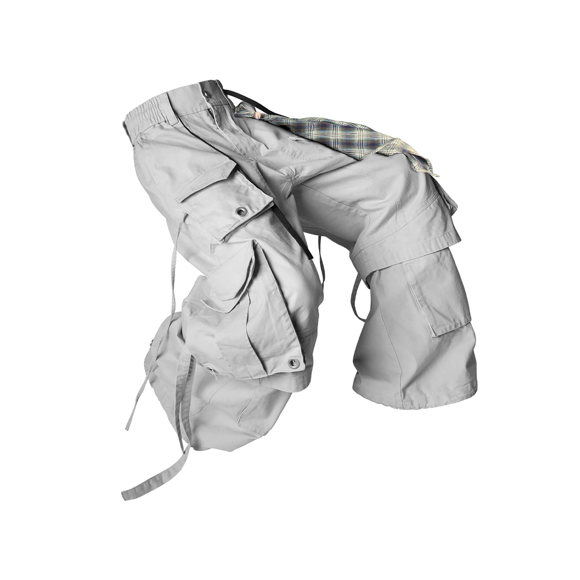 RELABEL Multi-Pocket Detachable Scarf Distressed Cargo Gray, premium urban and streetwear designers apparel on PROJECTISR.com, RELABEL