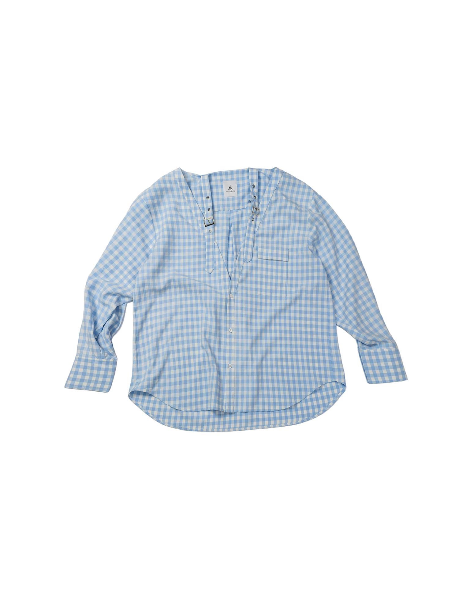 KADAKADA Gingham V-Neck Tie-Strap Oversized Shirt, premium urban and streetwear designers apparel on PROJECTISR.com, KADAKADA