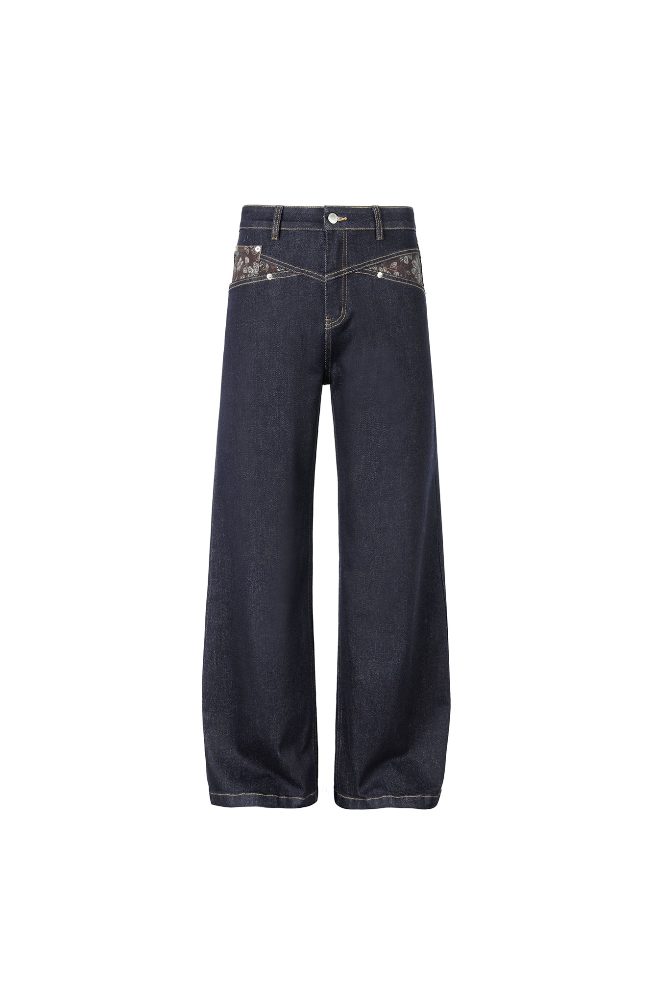 OKAYTHXBYE Floral Paneled Waist Raw Jeans, premium urban and streetwear designers apparel on PROJECTISR.com, OKAYTHXBYE