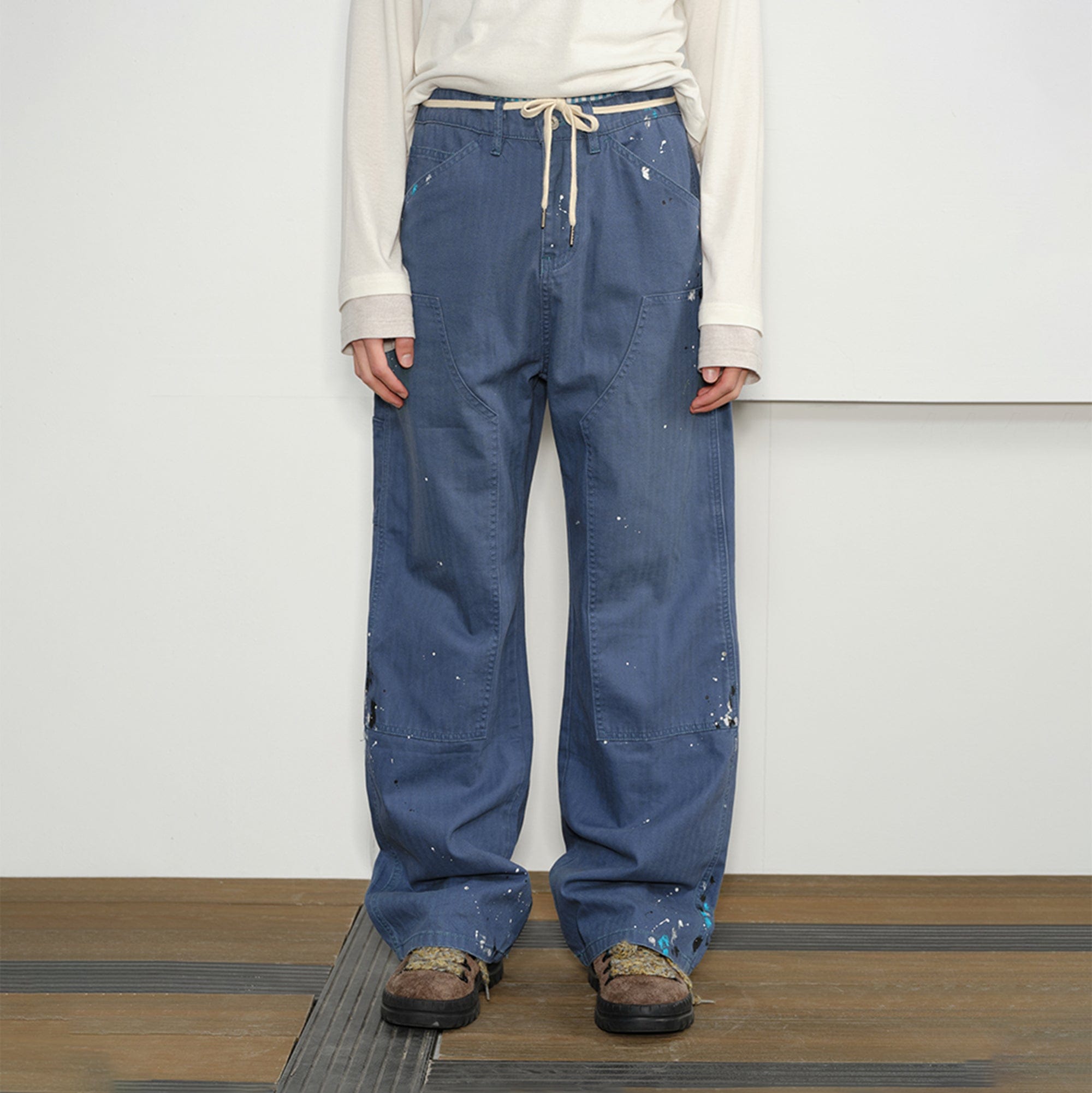 KREATE Paint-Splattered Double-Knee Pants, premium urban and streetwear designers apparel on PROJECTISR.com, KREATE