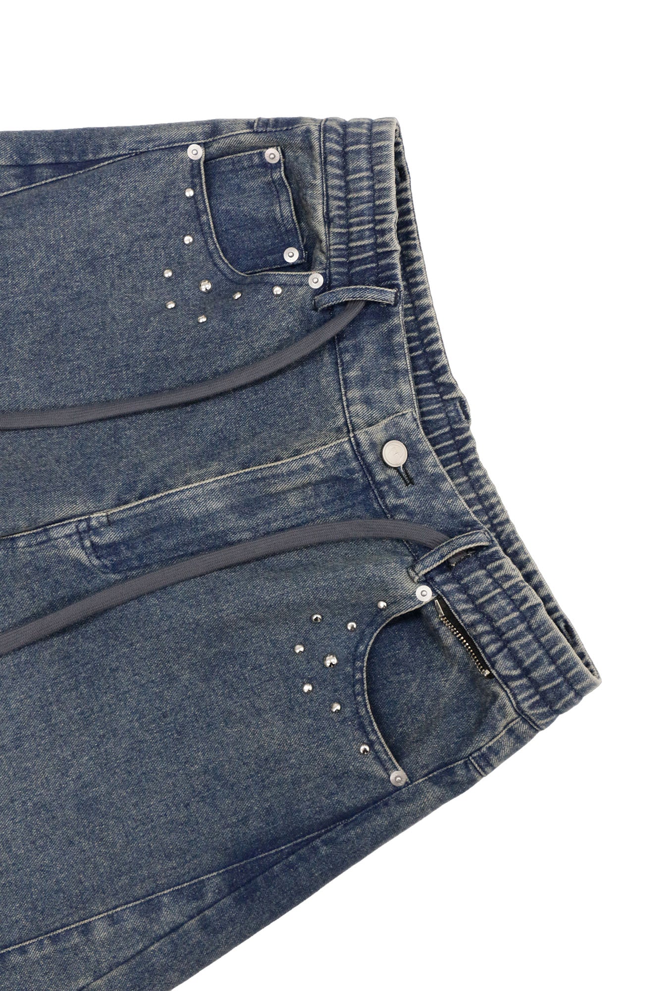 RELABEL Washed Studded Panel Oversized Jeans Blue, premium urban and streetwear designers apparel on PROJECTISR.com, RELABEL