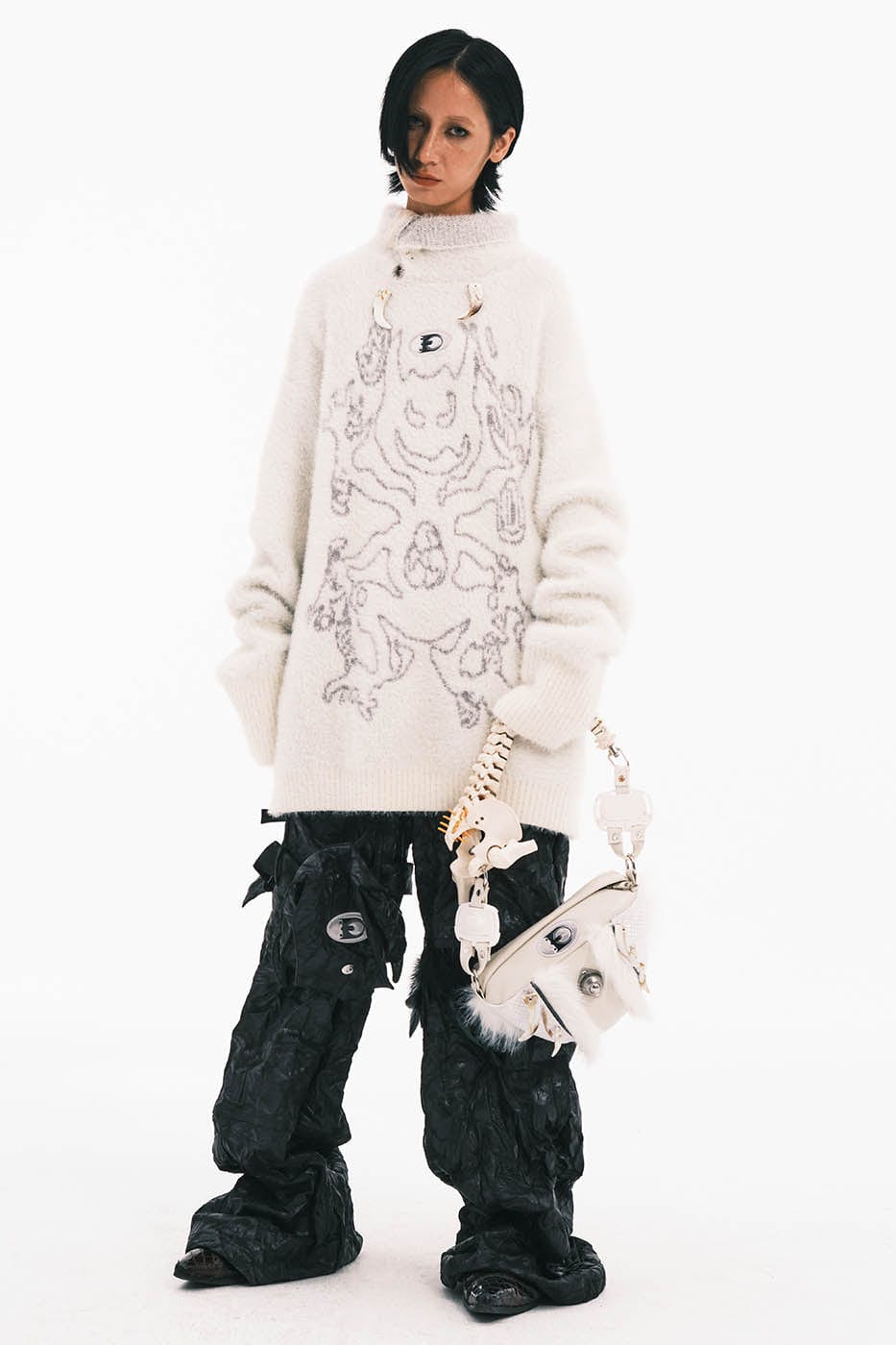 EMBRYO Skeleton Faux Fur Handbag, premium urban and streetwear designers apparel on PROJECTISR.com, EMBRYO