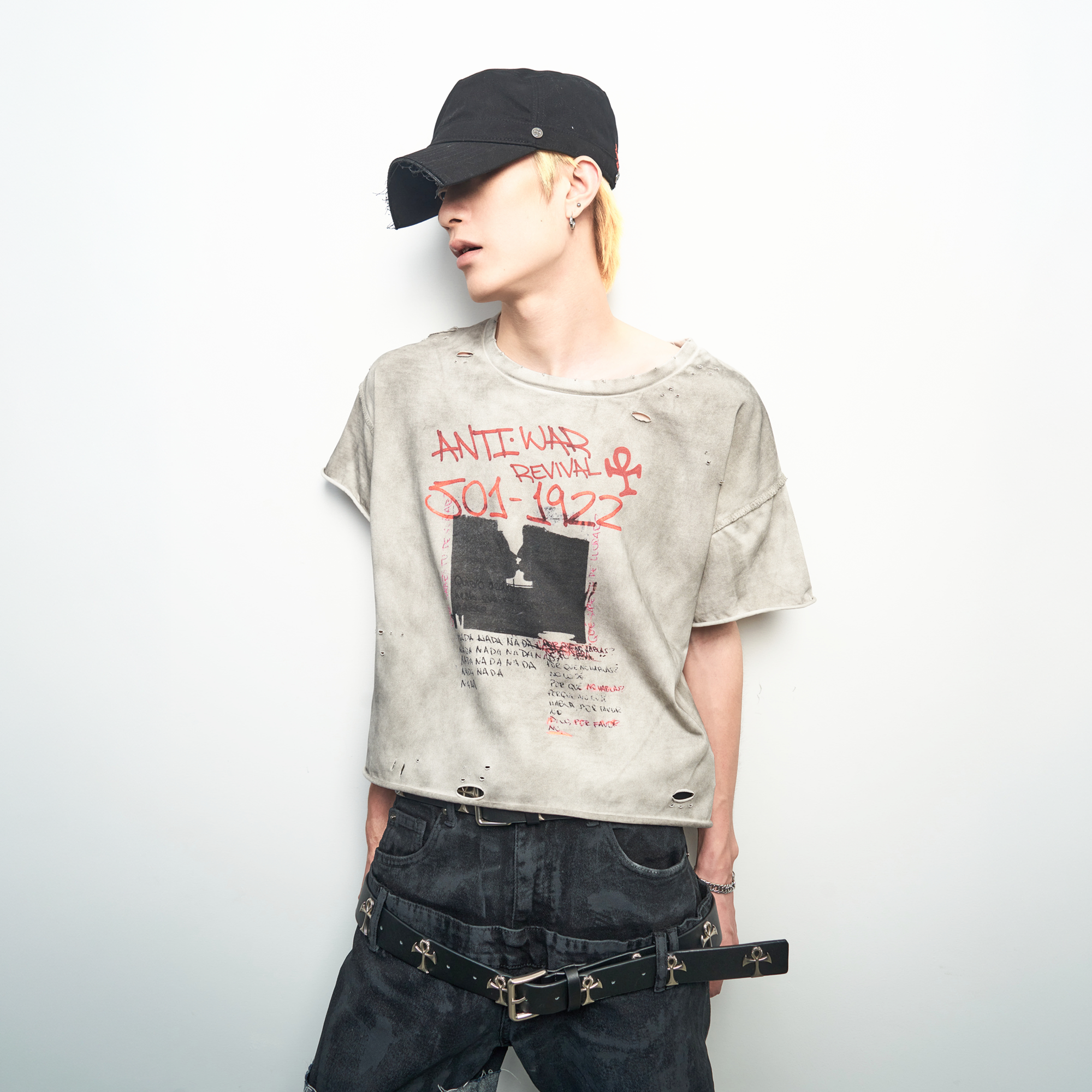 ANTI WAR REVIVAL Distressed Graffiti Washed T-Shirt