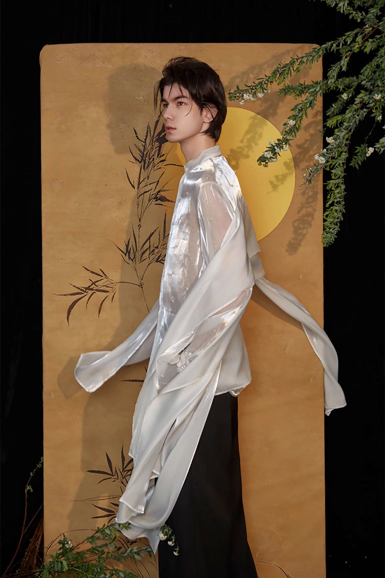 JIECHI Pearl Embroidered Layered Ribbon Organza Shirt, premium urban and streetwear designers apparel on PROJECTISR.com, JIECHI