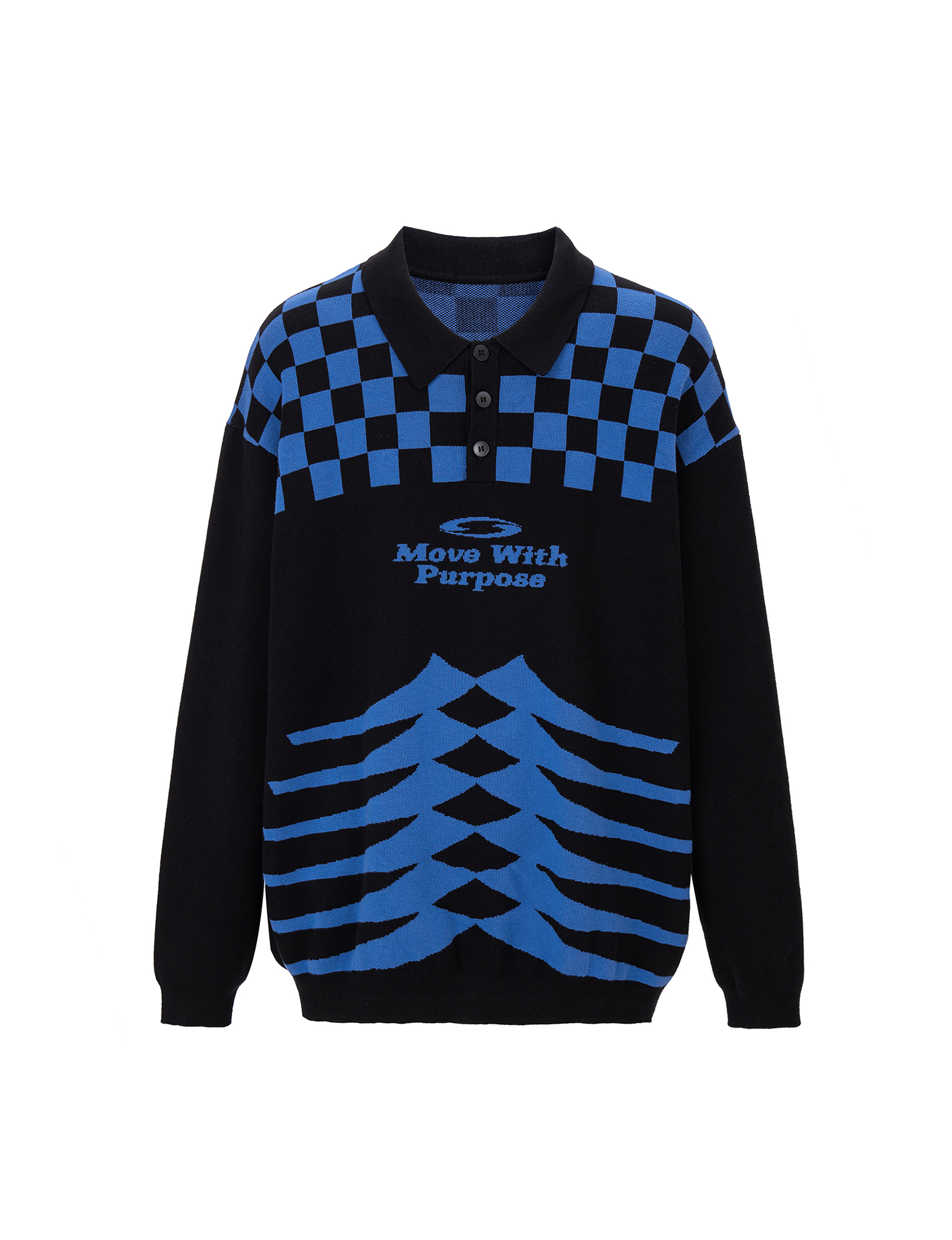 F2CE Slogan Contrast Checkerboard Jacquard Knit Polo