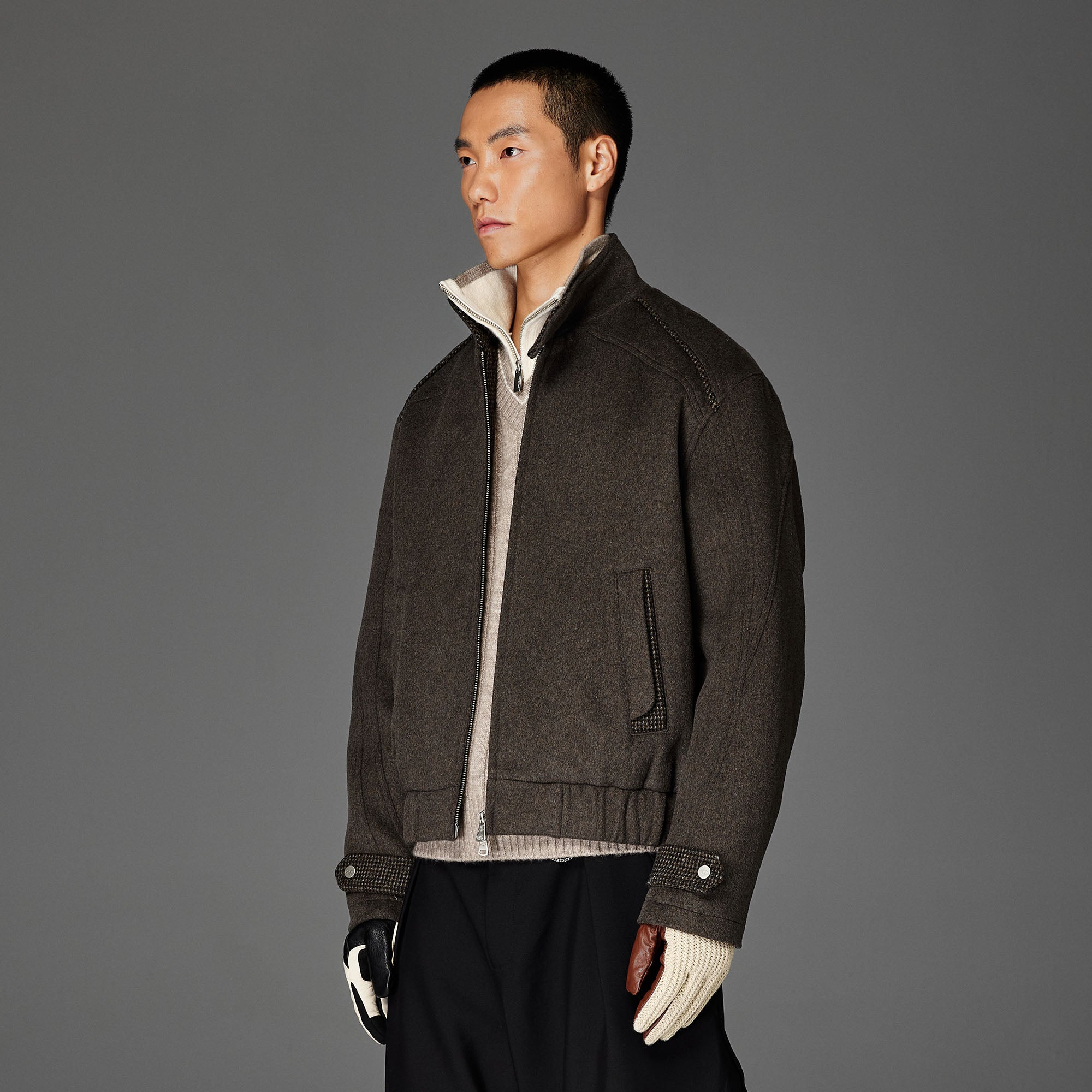 CATSSTAC Houndstooth Lining Wool-Blend Harrington Jacket