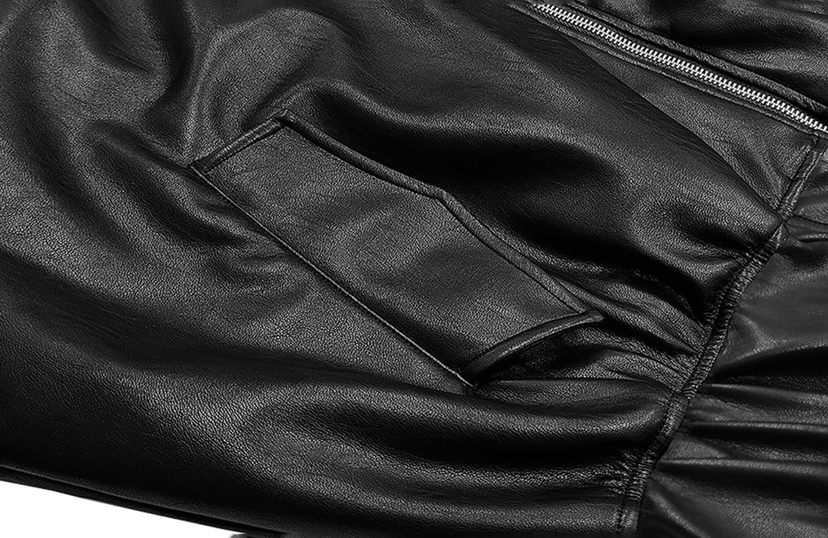 WANNA LAB Studded Embroidered Collar Faux Leather Jacket