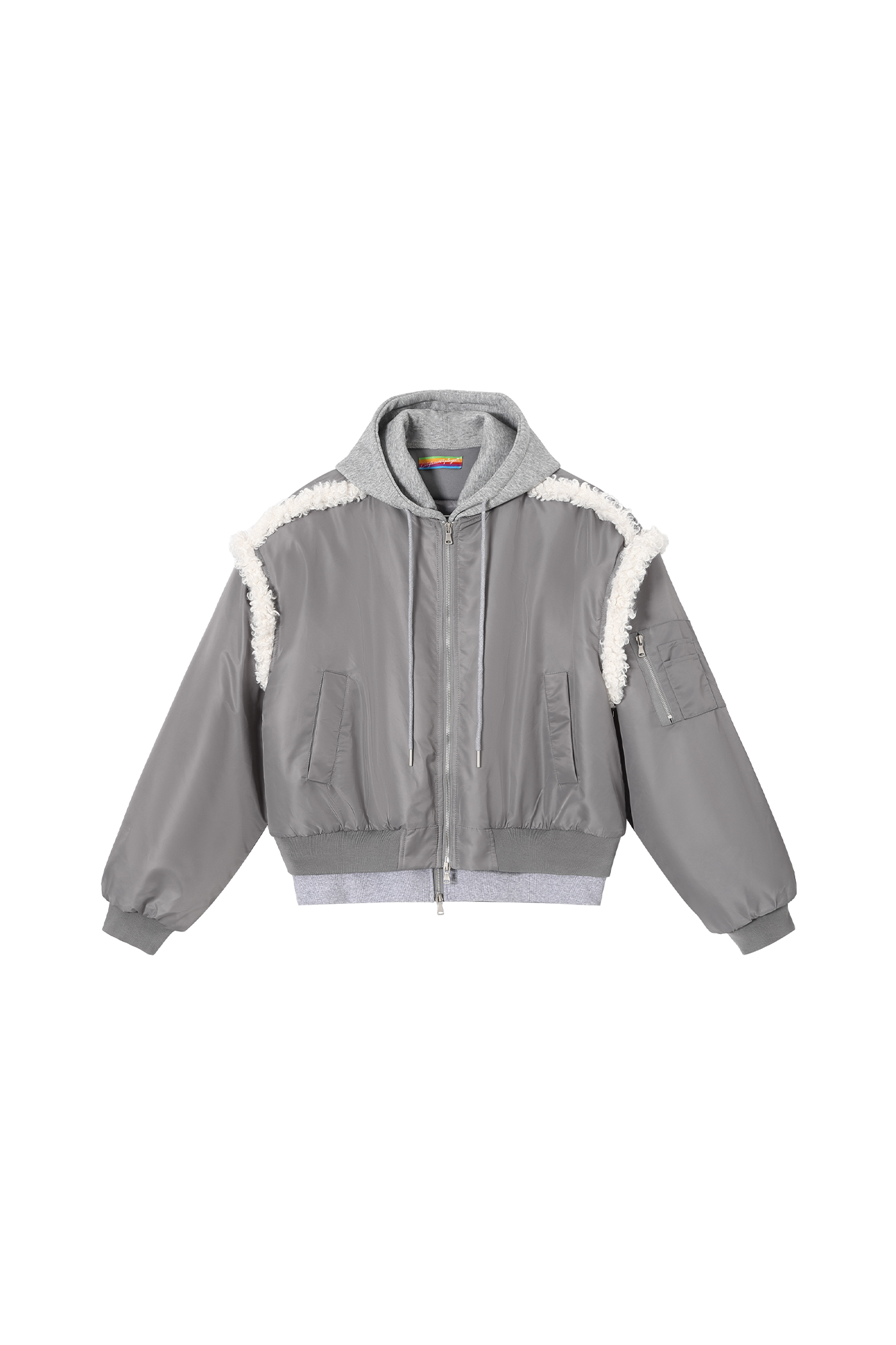 CLP Layered Faux Shearling Hooded Bomber Jacket