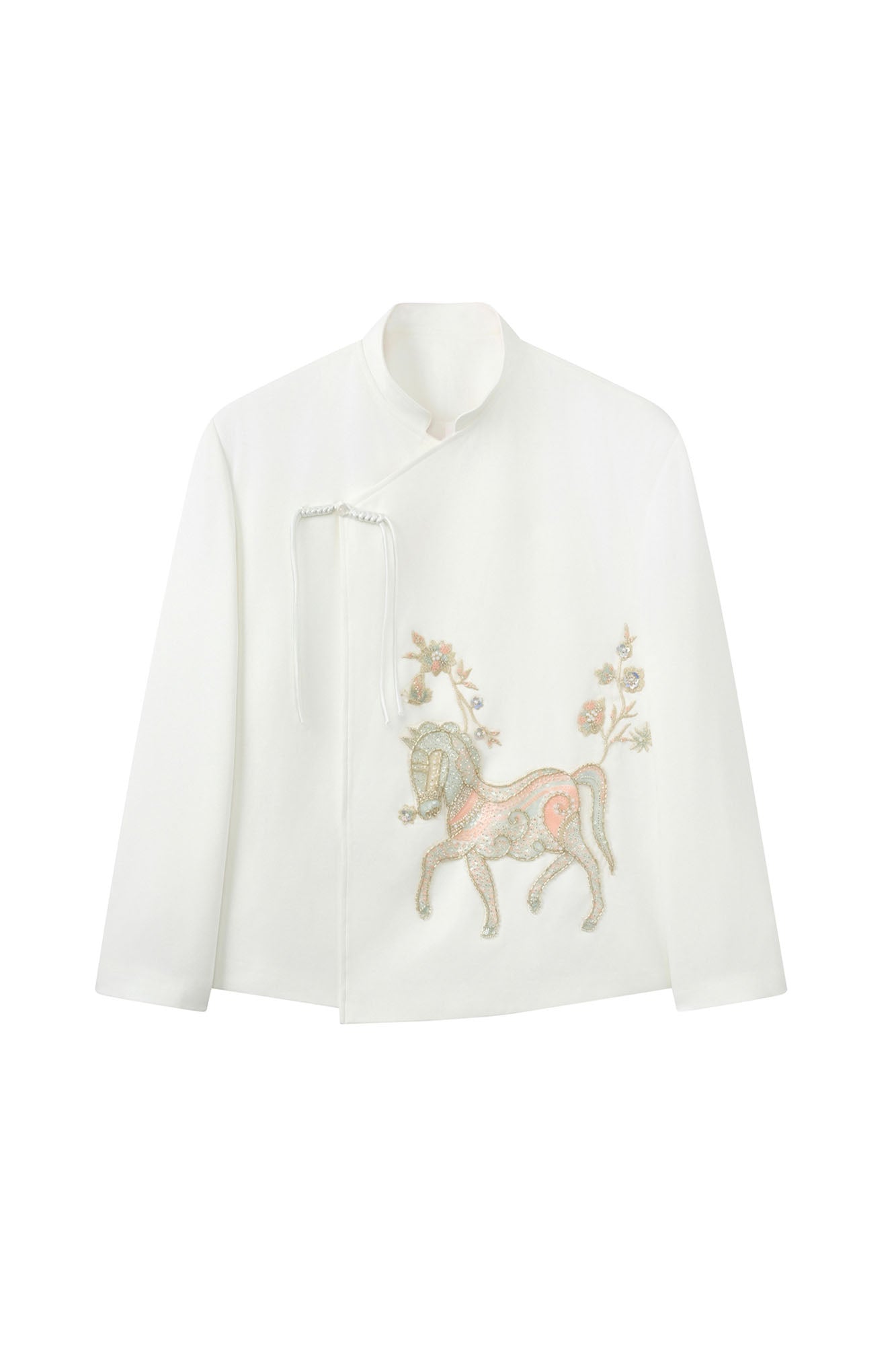 JIECHI Embroidery Horse Asymmetric Wrap Jacket, premium urban and streetwear designers apparel on PROJECTISR.com, JIECHI