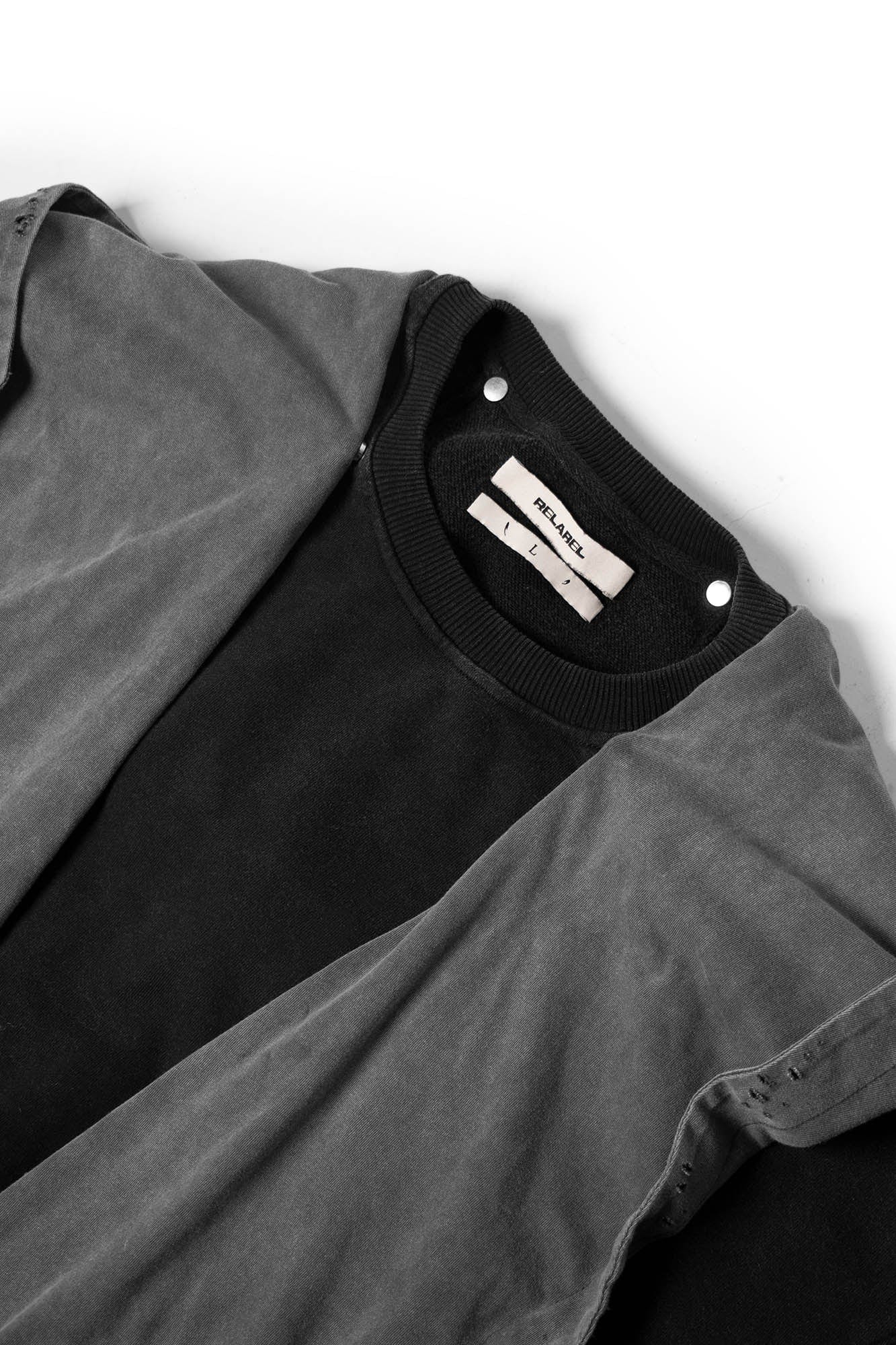 RELABEL Detachable-Hood Distressed Ripped Sweatshirt, premium urban and streetwear designers apparel on PROJECTISR.com, RELABEL