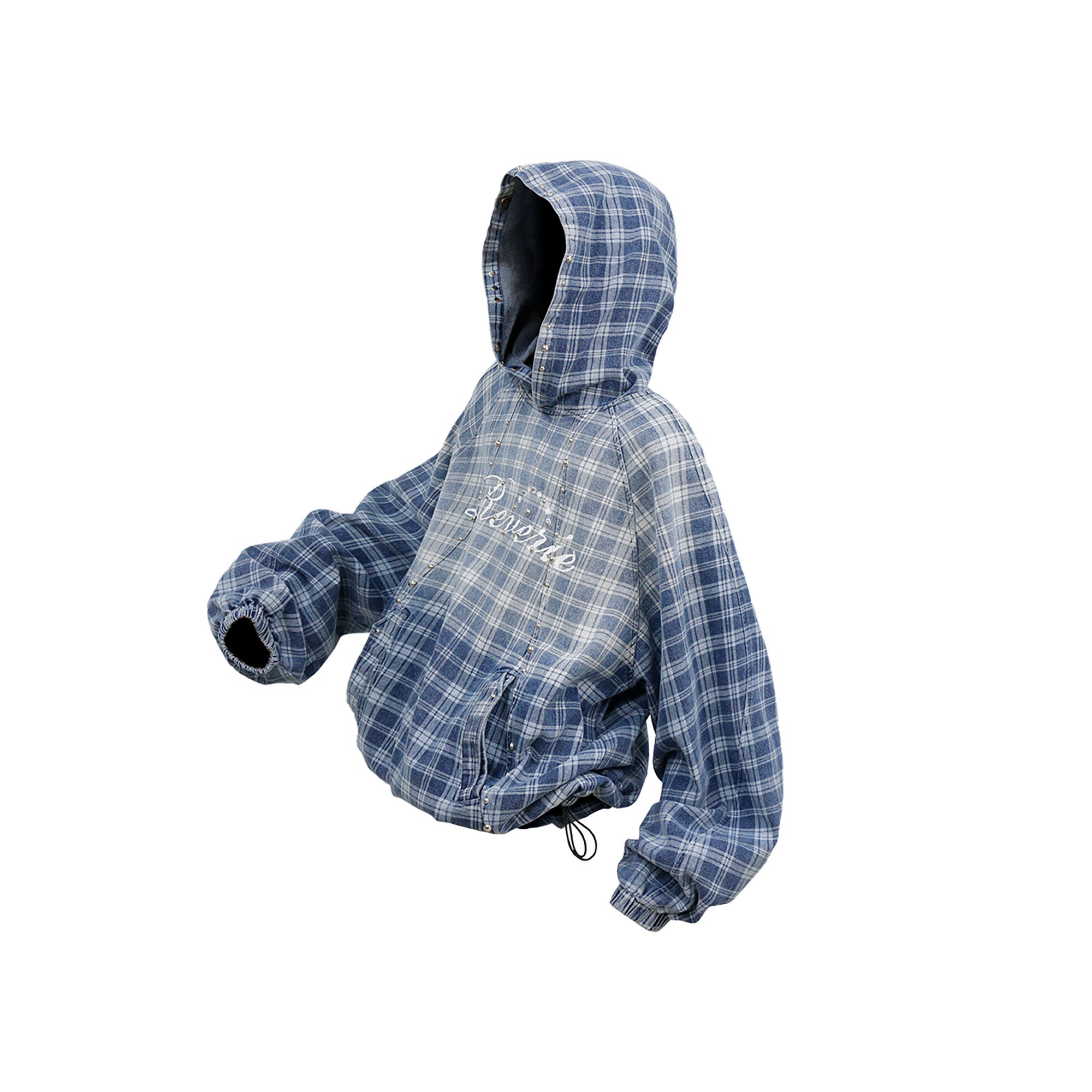 RELABEL Plaid Rivet Paneled Faded Hoodie, premium urban and streetwear designers apparel on PROJECTISR.com, RELABEL