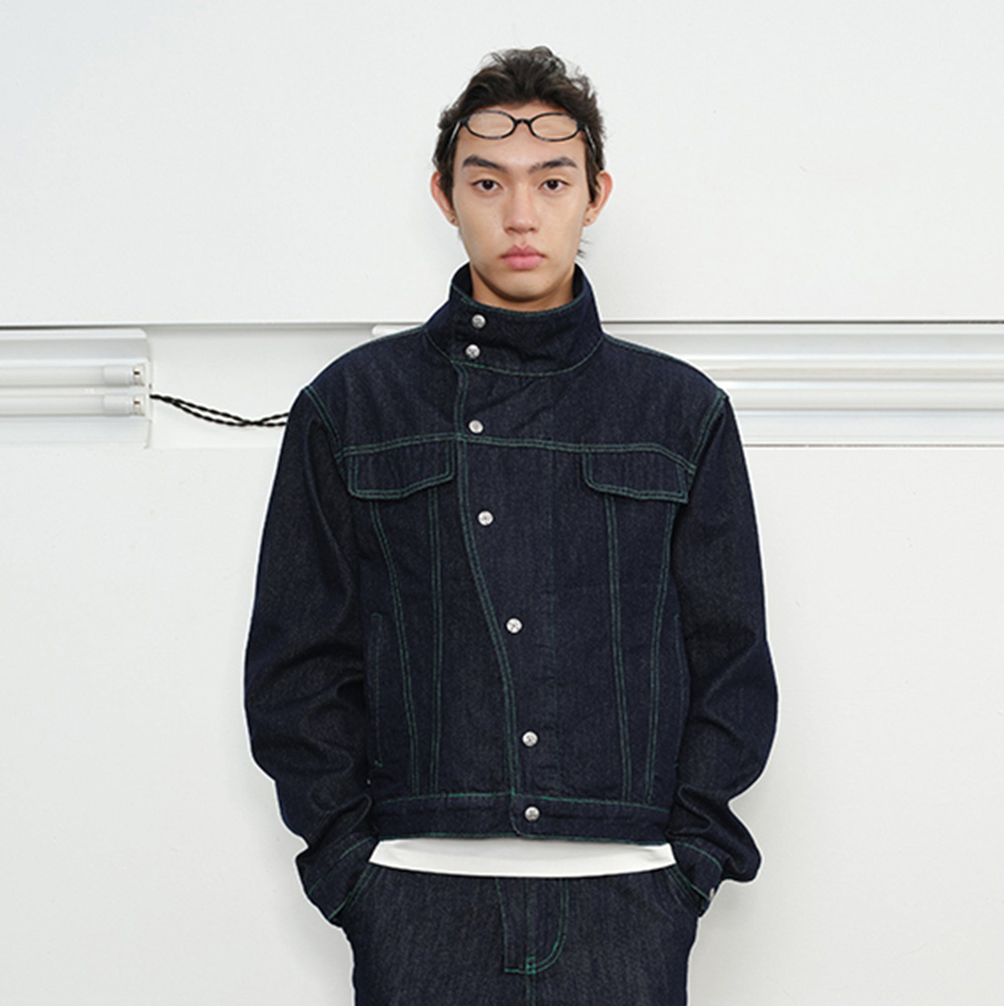 KREATE Asymmetrical Stand Collar Snap Jacket, premium urban and streetwear designers apparel on PROJECTISR.com, KREATE