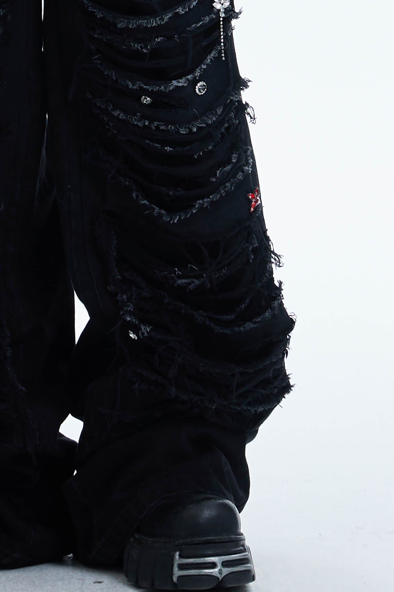 DND4DES Shredded Rivet-Paneled Baggy Jeans, premium urban and streetwear designers apparel on PROJECTISR.com, DND4DES