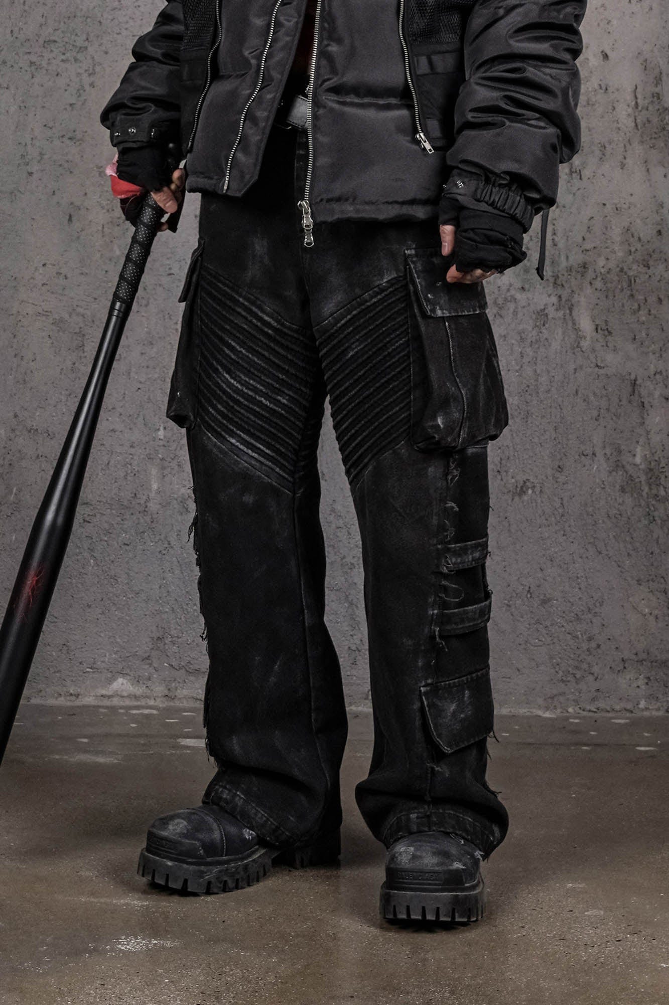 UNDERWATER Deconstructed Distressed Wanderer Multi-Pocket Jeans, premium urban and streetwear designers apparel on PROJECTISR.com, UNDERWATER
