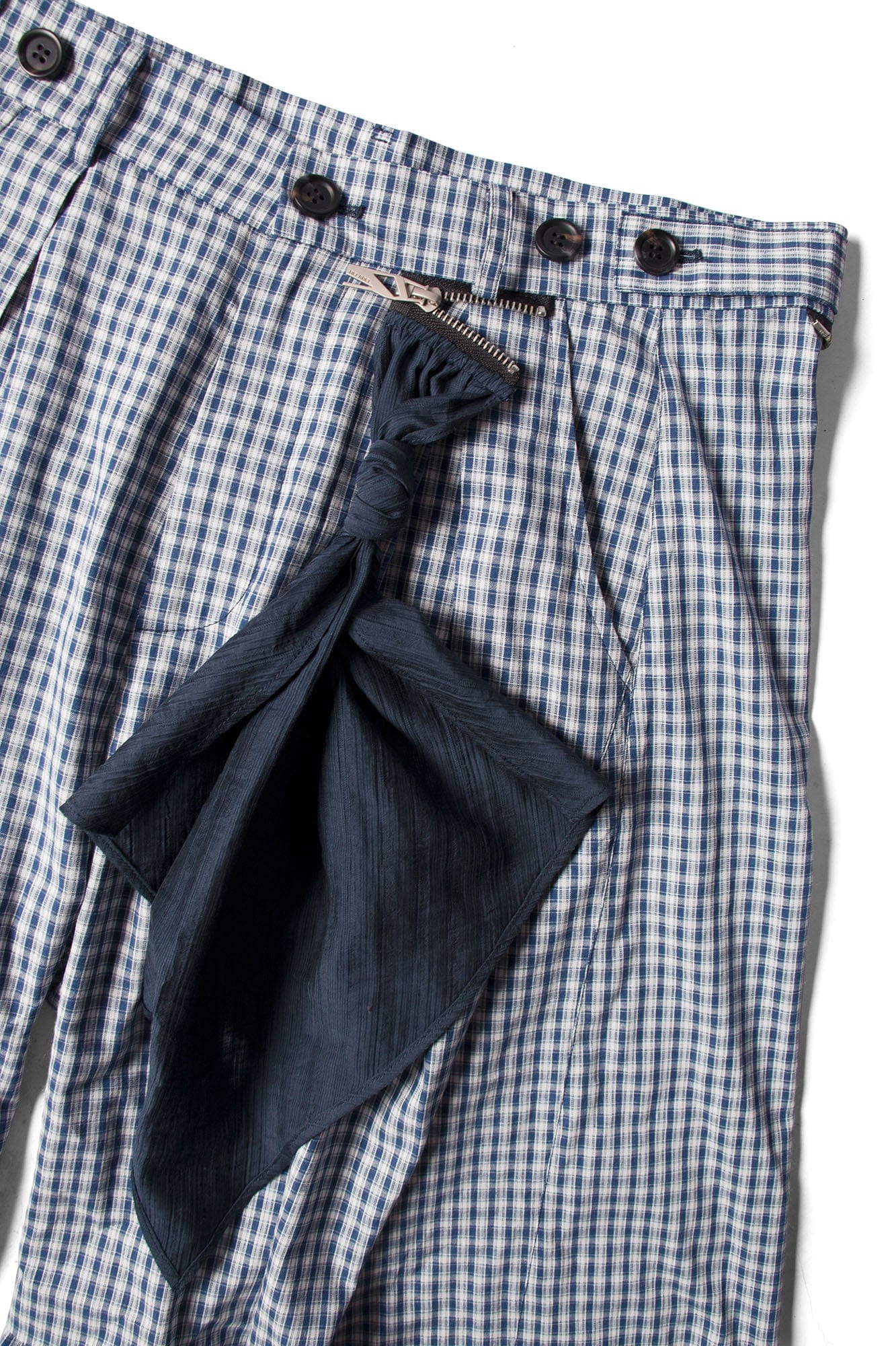 RELABEL Detachable Scarf Grid Pleated Shorts, premium urban and streetwear designers apparel on PROJECTISR.com, RELABEL