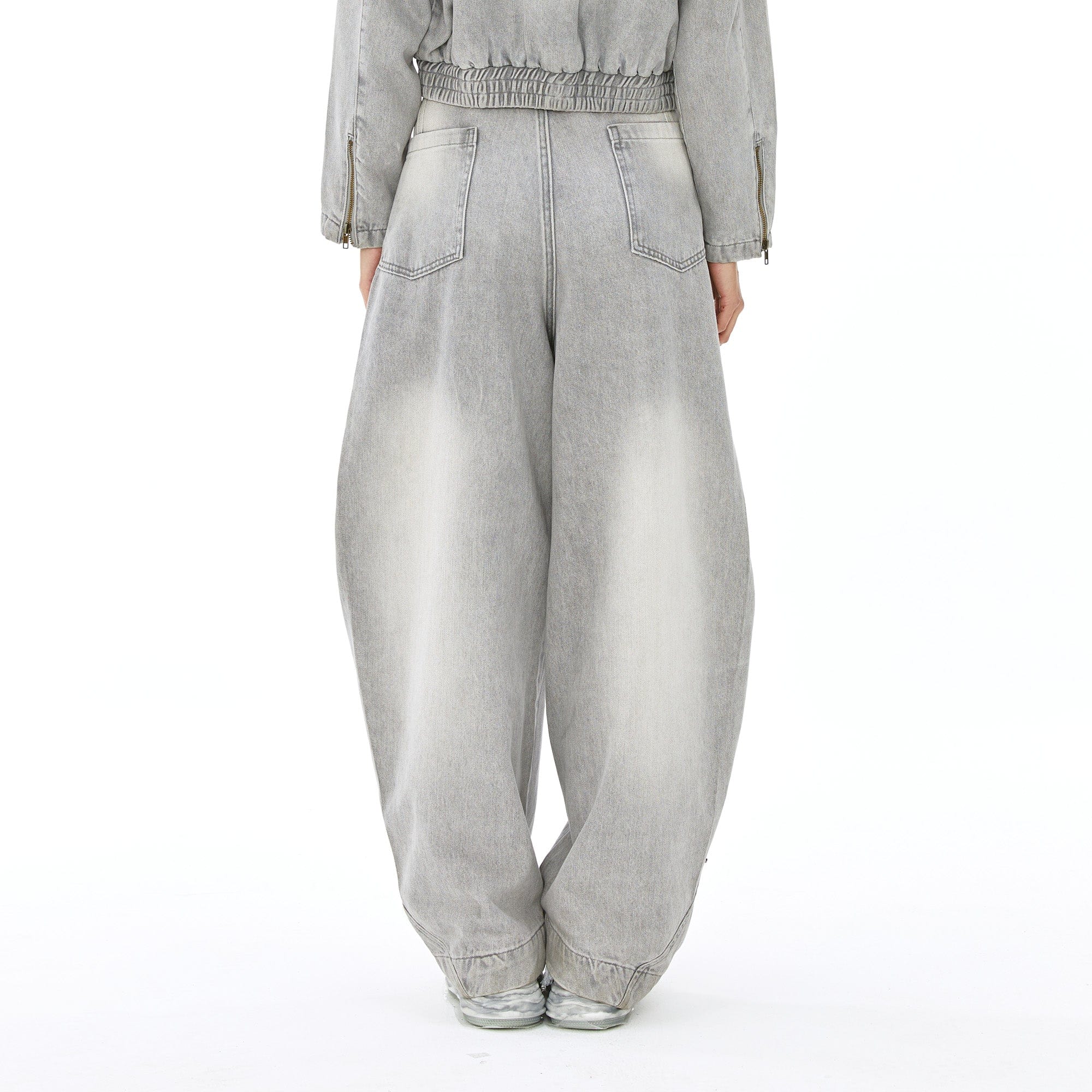 VANN VALRENCE Washed Riveted Curved-Seam Denim Pants
