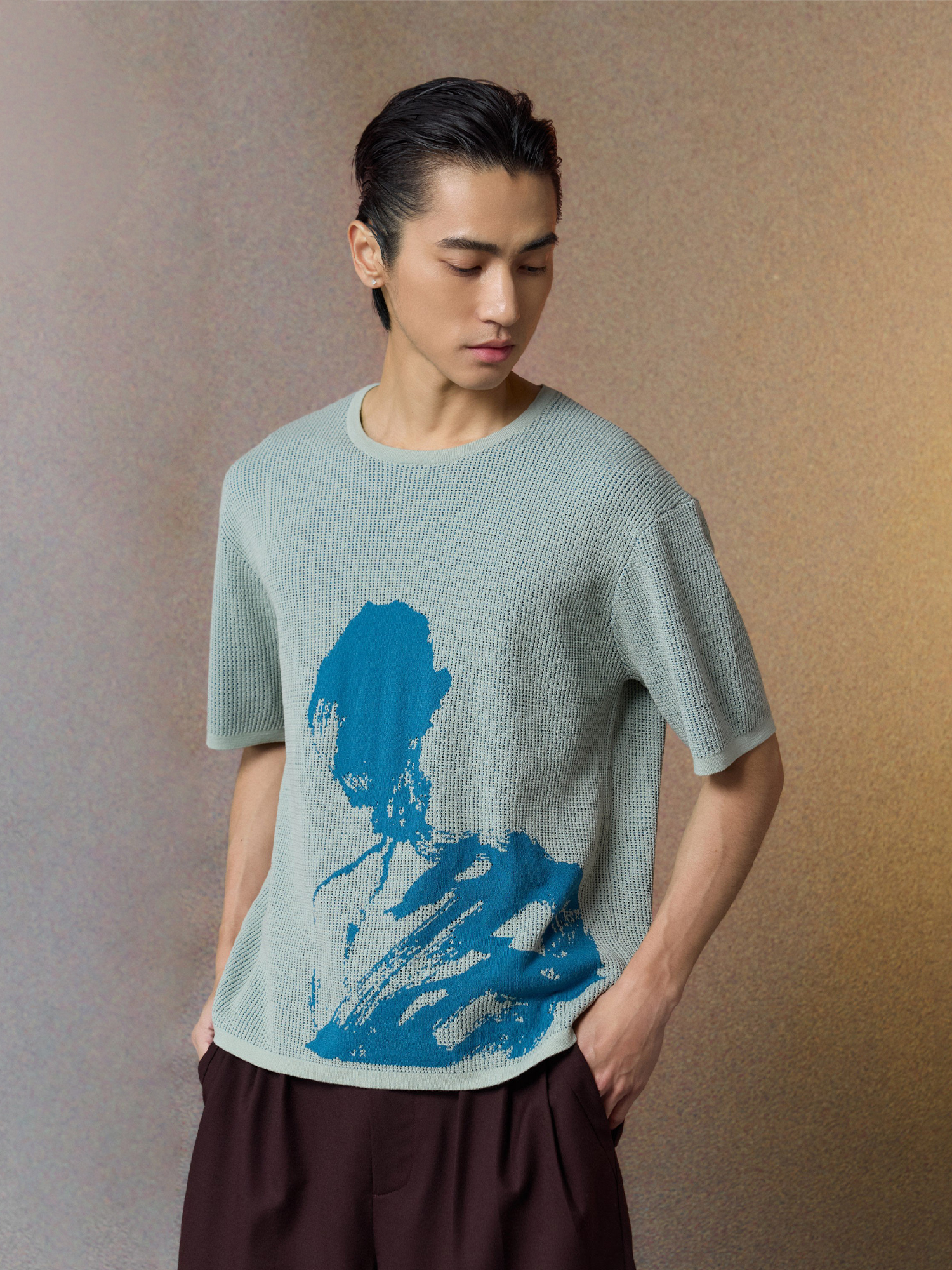 ALVNG AR ANTS Portrait Graphic Open-Knit T Shirt, premium urban and streetwear designers apparel on PROJECTISR.com, ALVNG AR ANTS