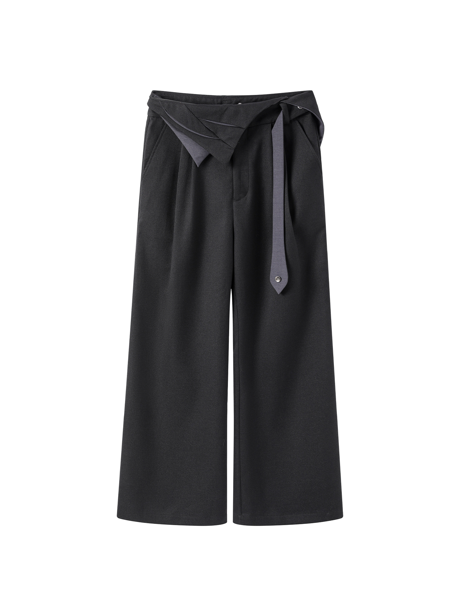 ALVNG AR ANTS Detachable Contrast Waist Tie Pleated Trousers