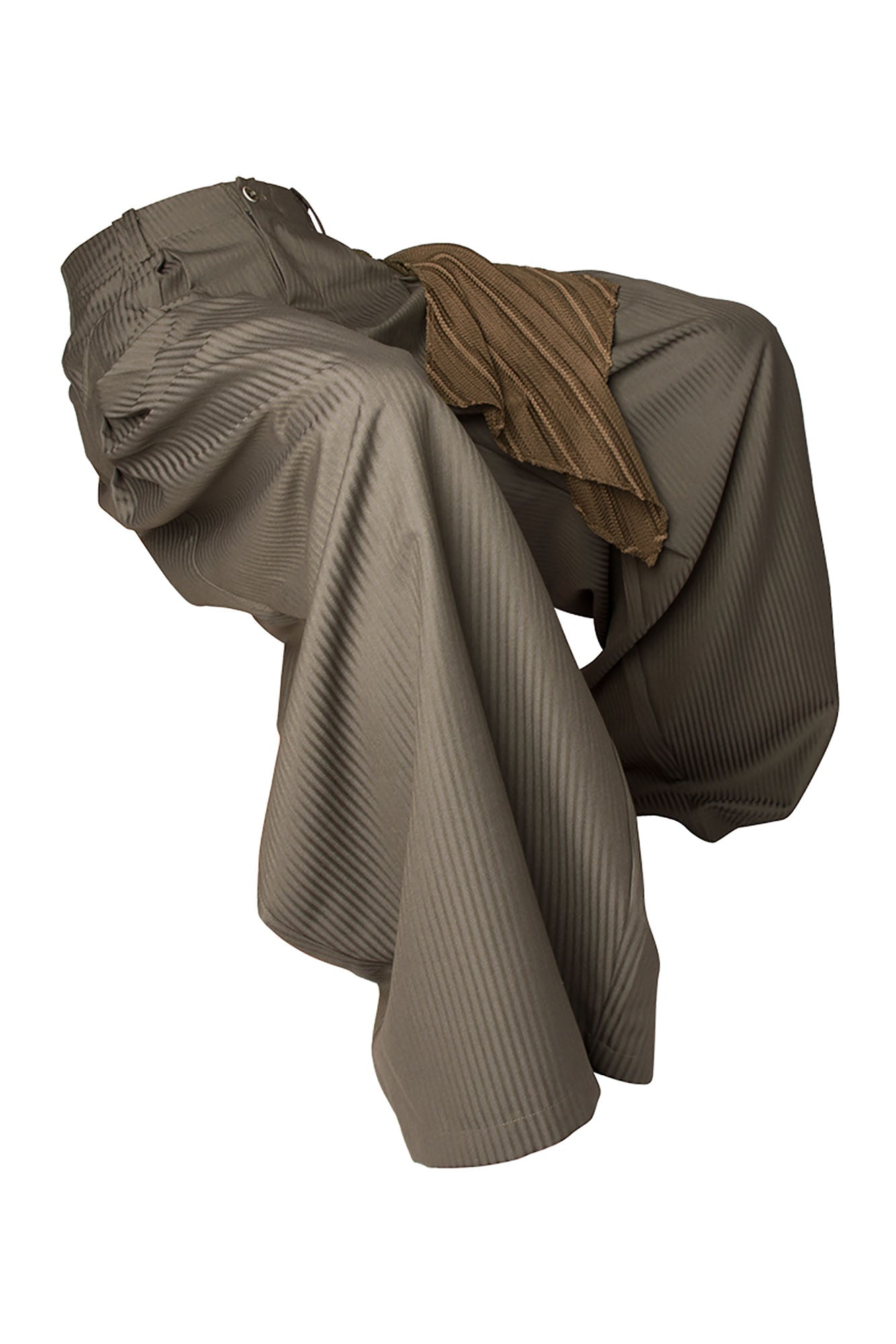 RELABEL Pinstriped Detachable-Scarf Oversized Pants Brown, premium urban and streetwear designers apparel on PROJECTISR.com, RELABEL