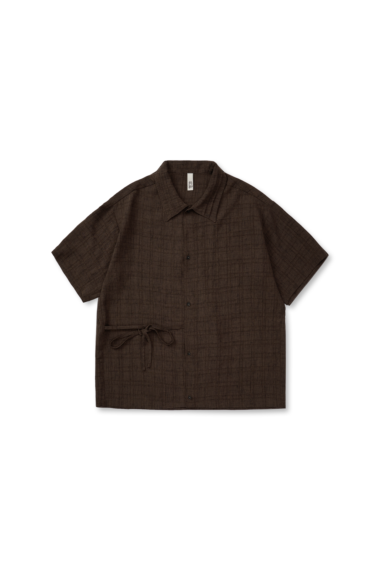 GONGHE REPUB Side-Tie Draped Half Shirt, premium urban and streetwear designers apparel on PROJECTISR.com, GONGHE REPUB