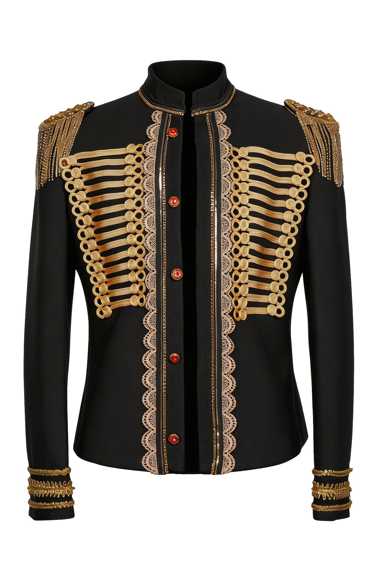 SHANG JIE Shoulder Epaulette Gold Trim Blazer