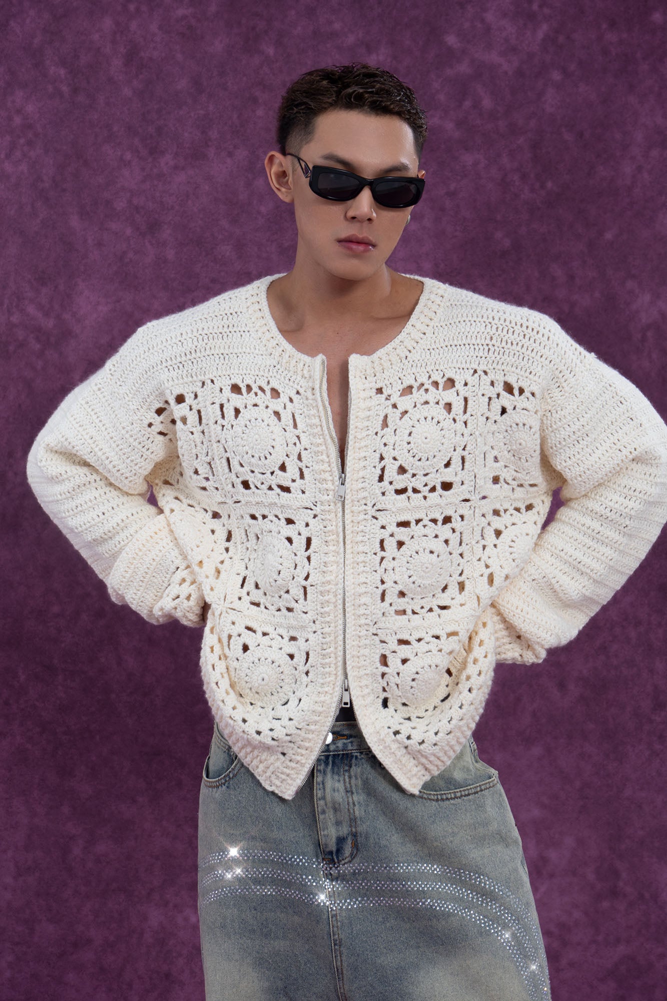 CLP Granny Square Zip Crochet Cardigan