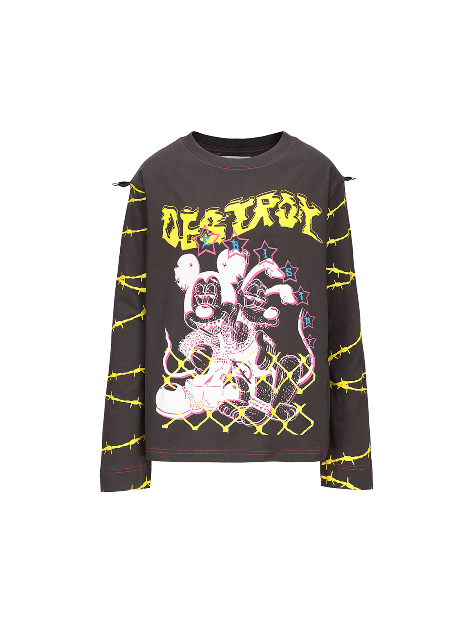 CYCYCY Punk Cartoon Mouse Graphic Long-Sleeve Tee