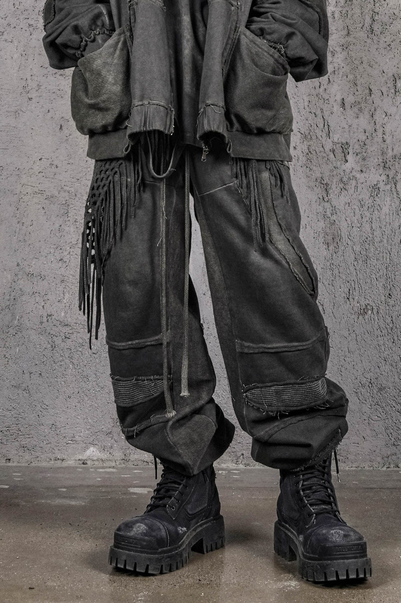 UNDERWATER Distressed Demon Clad Deconstructed Pants, premium urban and streetwear designers apparel on PROJECTISR.com, UNDERWATER