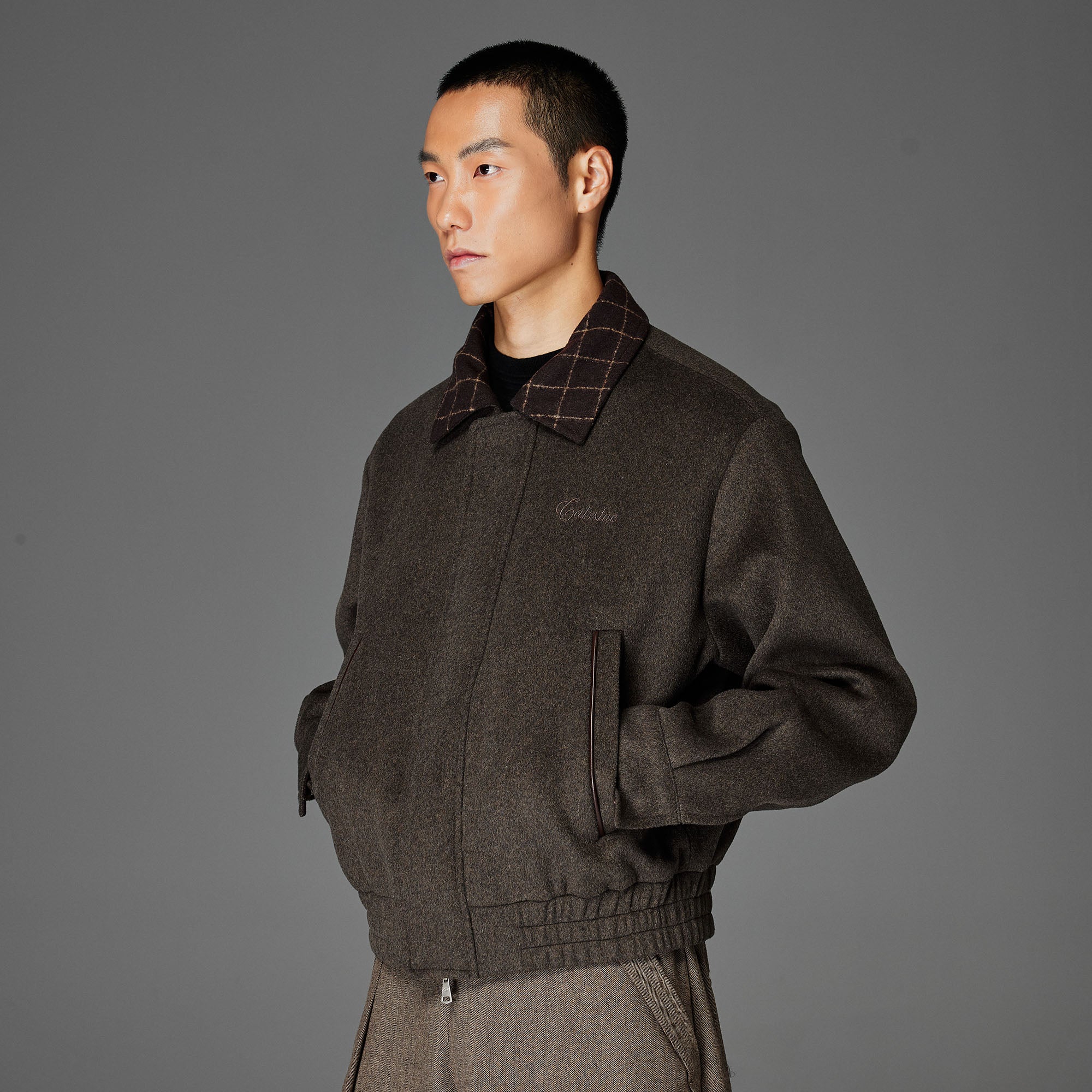 CATSSTAC Wool-Blend Plaid-Collar Bomber Jacket