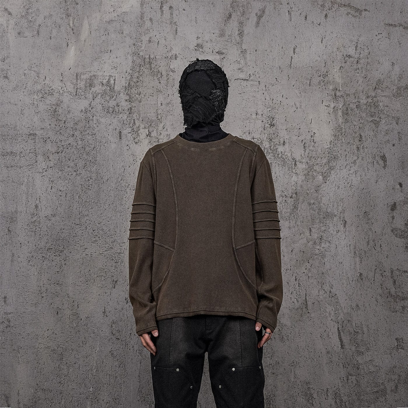 UNDERWATER Distressed Deconstructed Light Sweatshirt Brown, premium urban and streetwear designers apparel on PROJECTISR.com, UNDERWATER