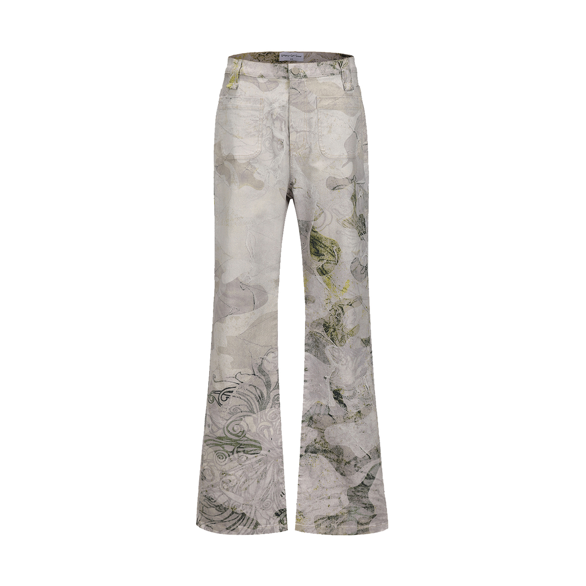 CYCYCY Floral Lace Full-Print Flared Jeans