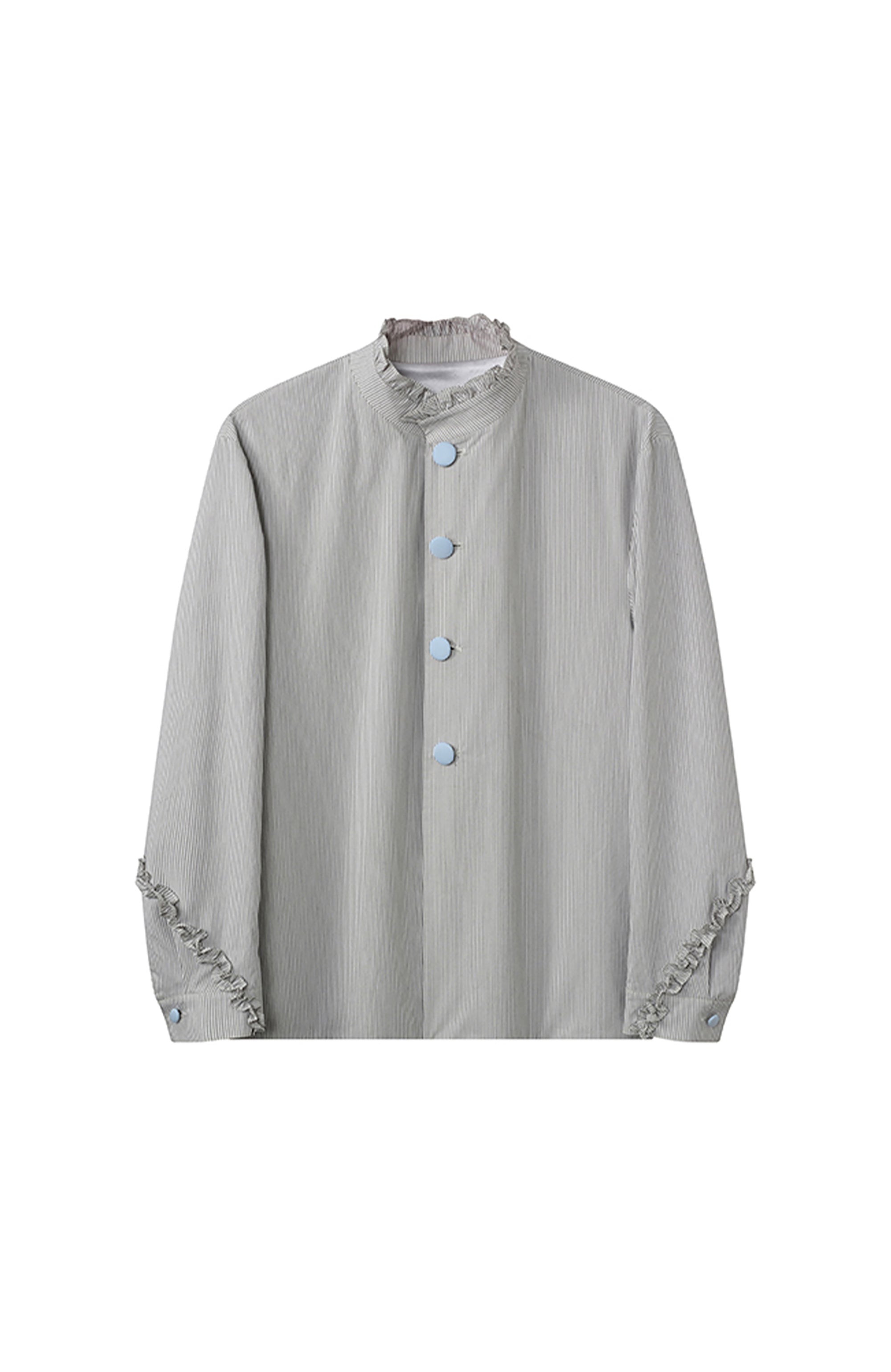 JIECHI Ruffle Cuff Button-Up Striped Shirt, premium urban and streetwear designers apparel on PROJECTISR.com, JIECHI