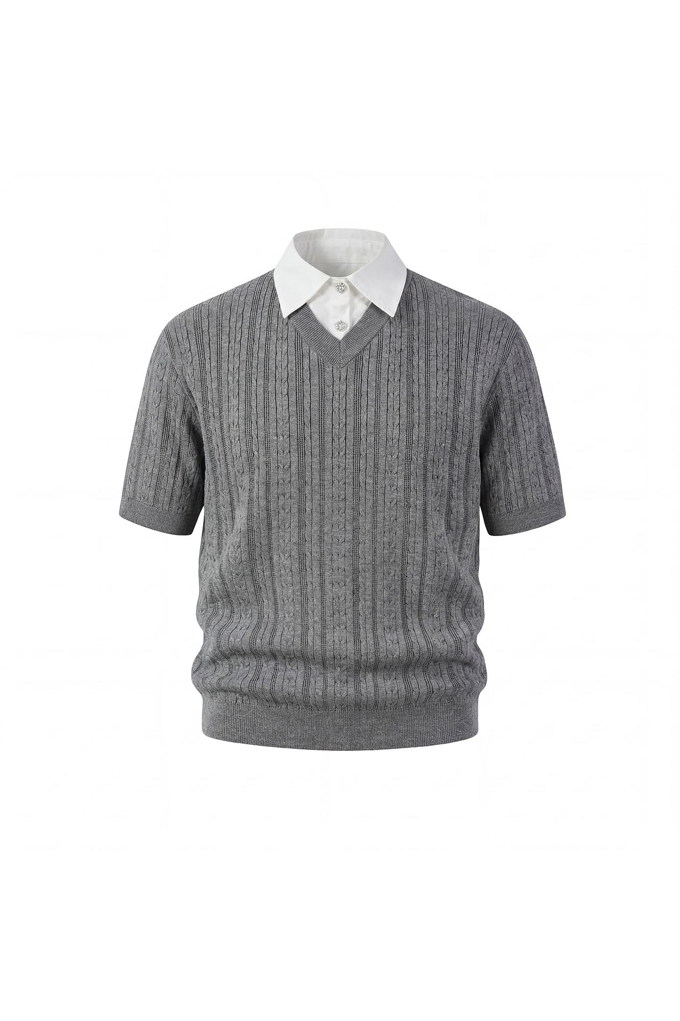 KREATE Faux Layered Cable-Knit Half Shirt, premium urban and streetwear designers apparel on PROJECTISR.com, KREATE