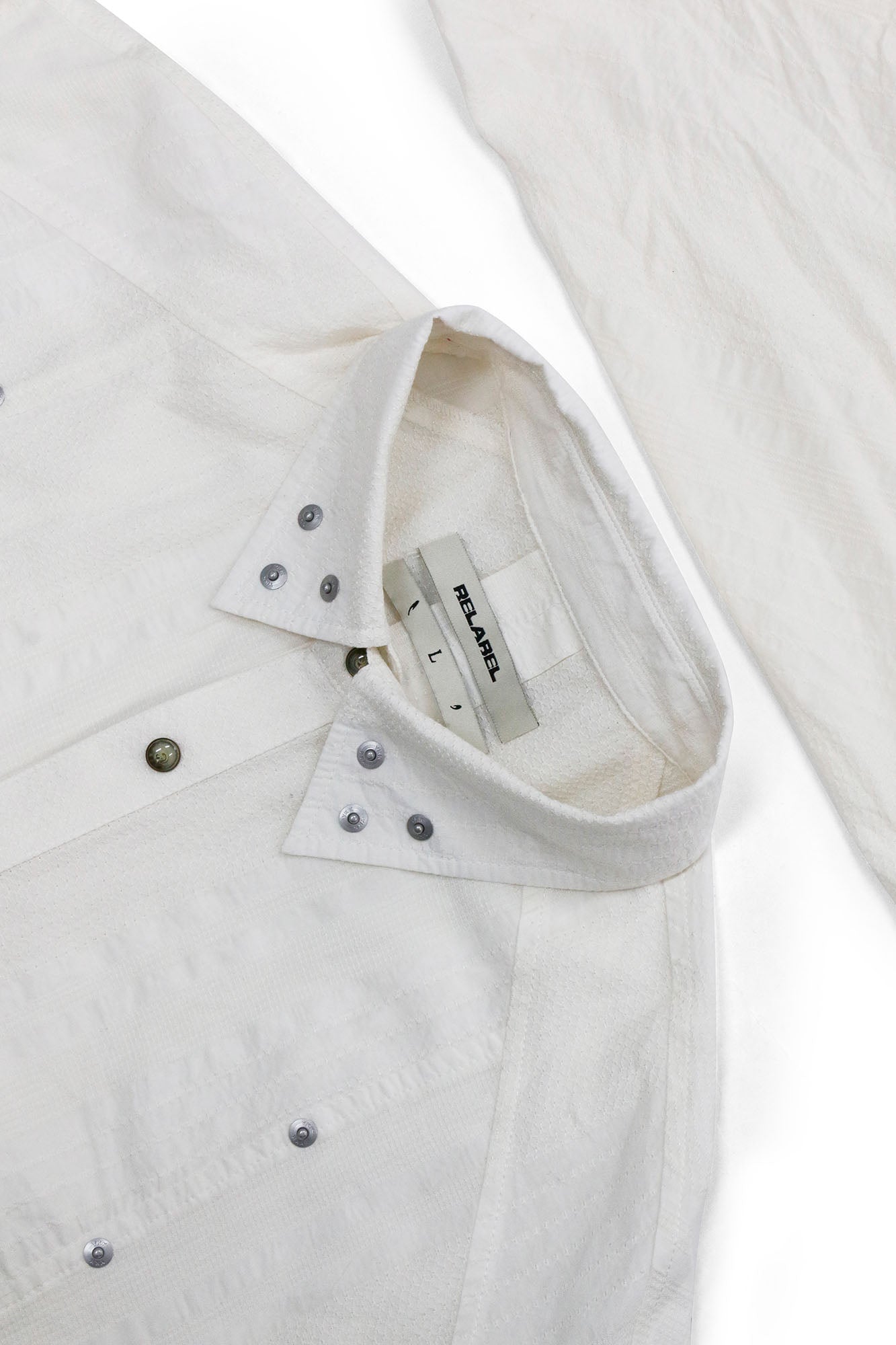RELABEL Studded Detachable Scarf Shirt White, premium urban and streetwear designers apparel on PROJECTISR.com, RELABEL