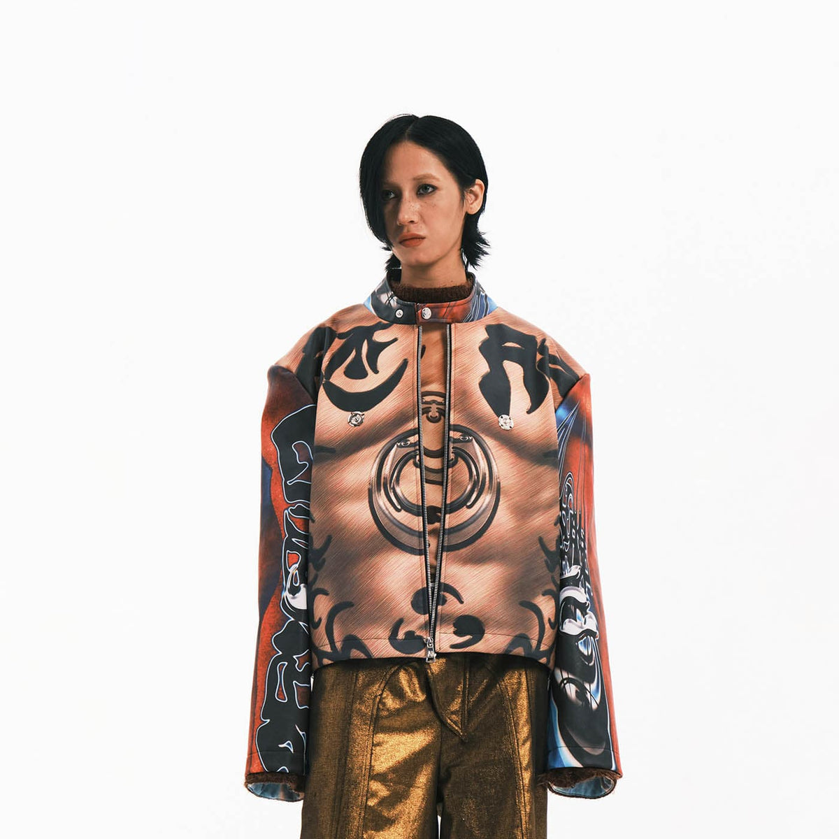 EMBRYO Cyber Totemic Muscle Faux Leather Jacket